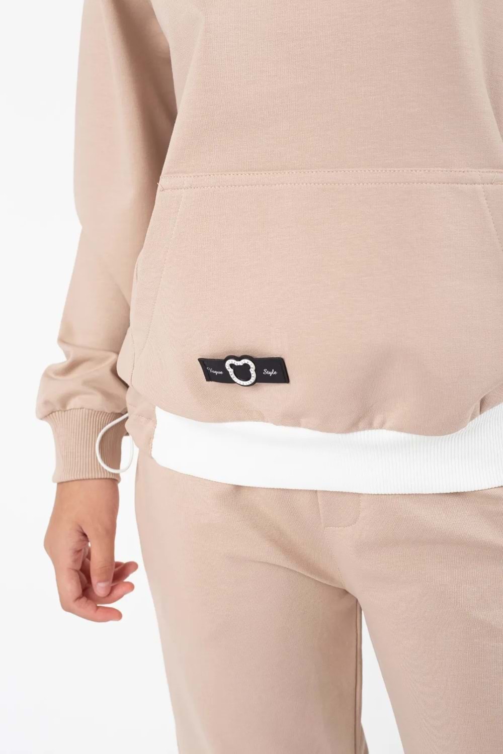 Kız Çocuk Kanguru Cepli Beli Lastik Detaylı Günlük Eşofman Takımı M00754