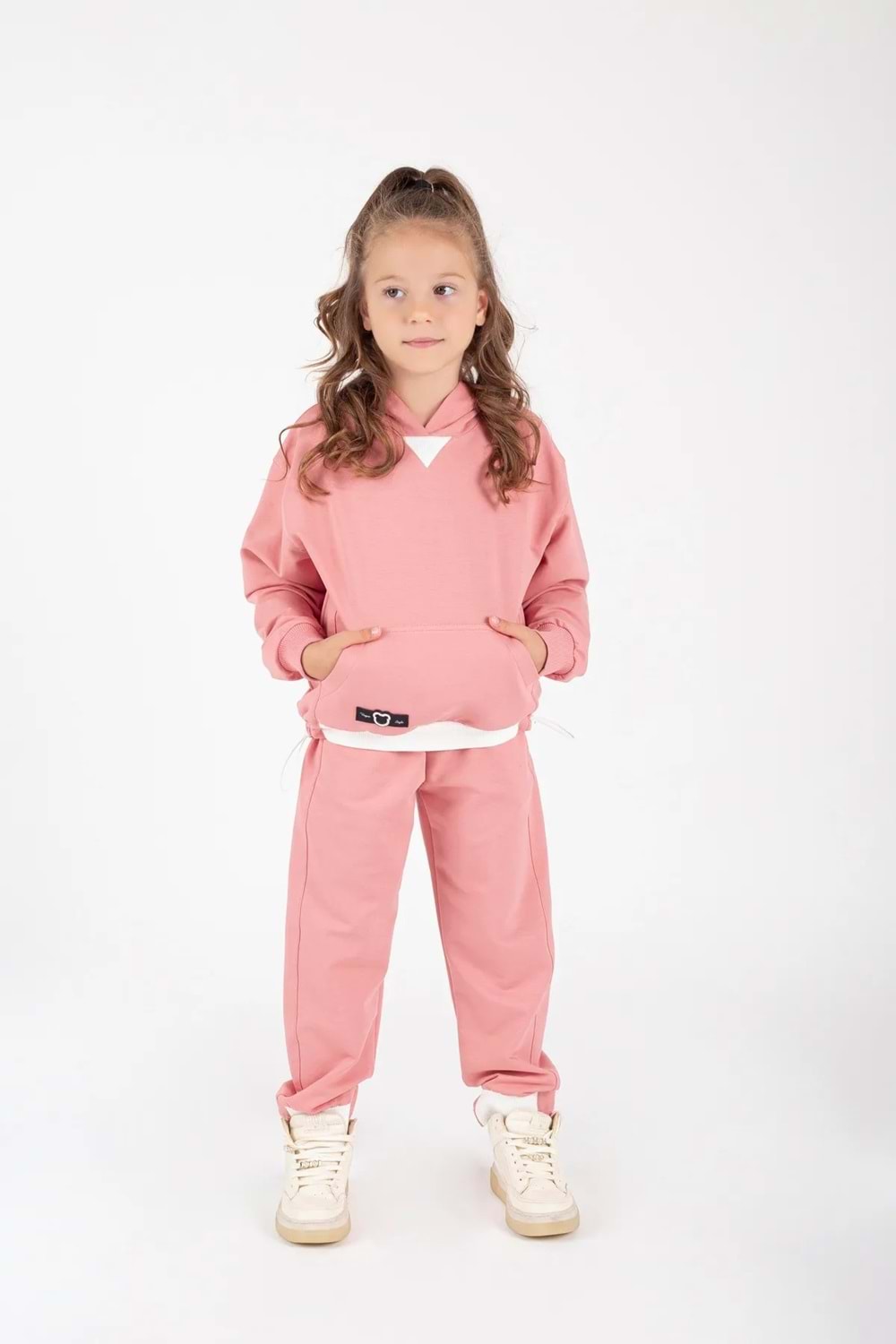 Kız Çocuk Kanguru Cepli Beli Lastik Detaylı Günlük Eşofman Takımı M00754