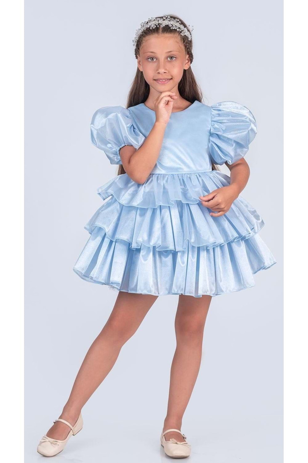 Kız Çocuk Eklenebilir Kuyruk Detaylı, Taçlı Aspendos Abiye Elbise M00758