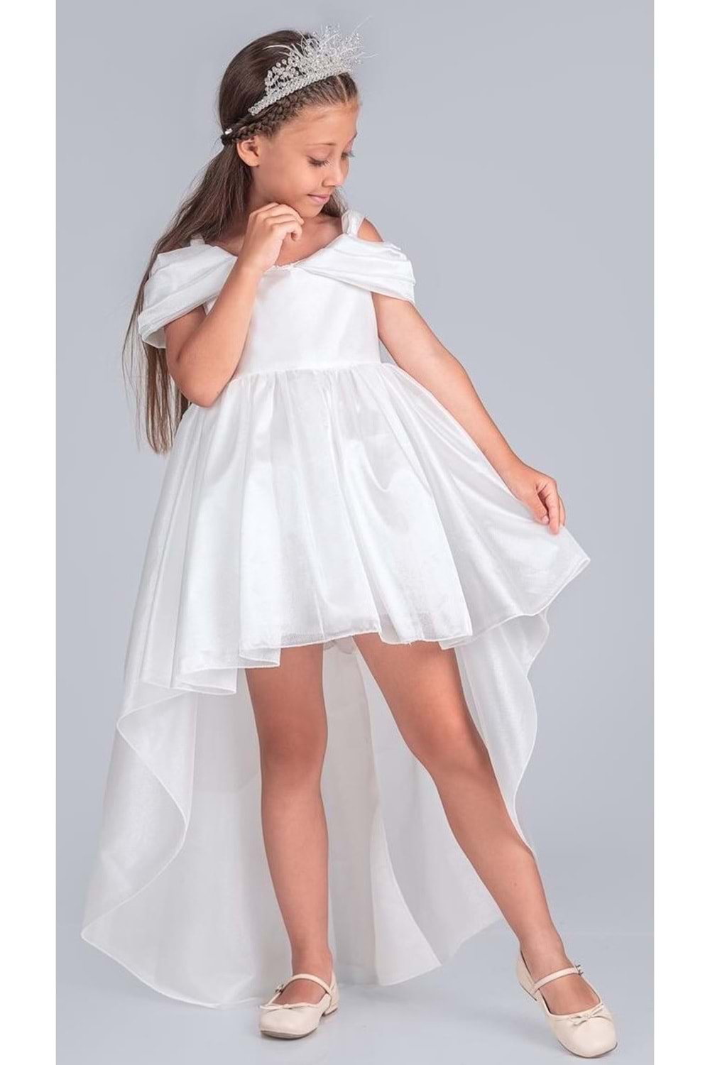 Kız Çocuk Düşük Omuz Detaylı Işıltılı Prenses Elbisesi M00760