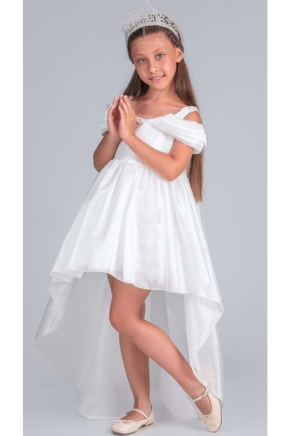 Kız Çocuk Düşük Omuz Detaylı Işıltılı Prenses Elbisesi M00760