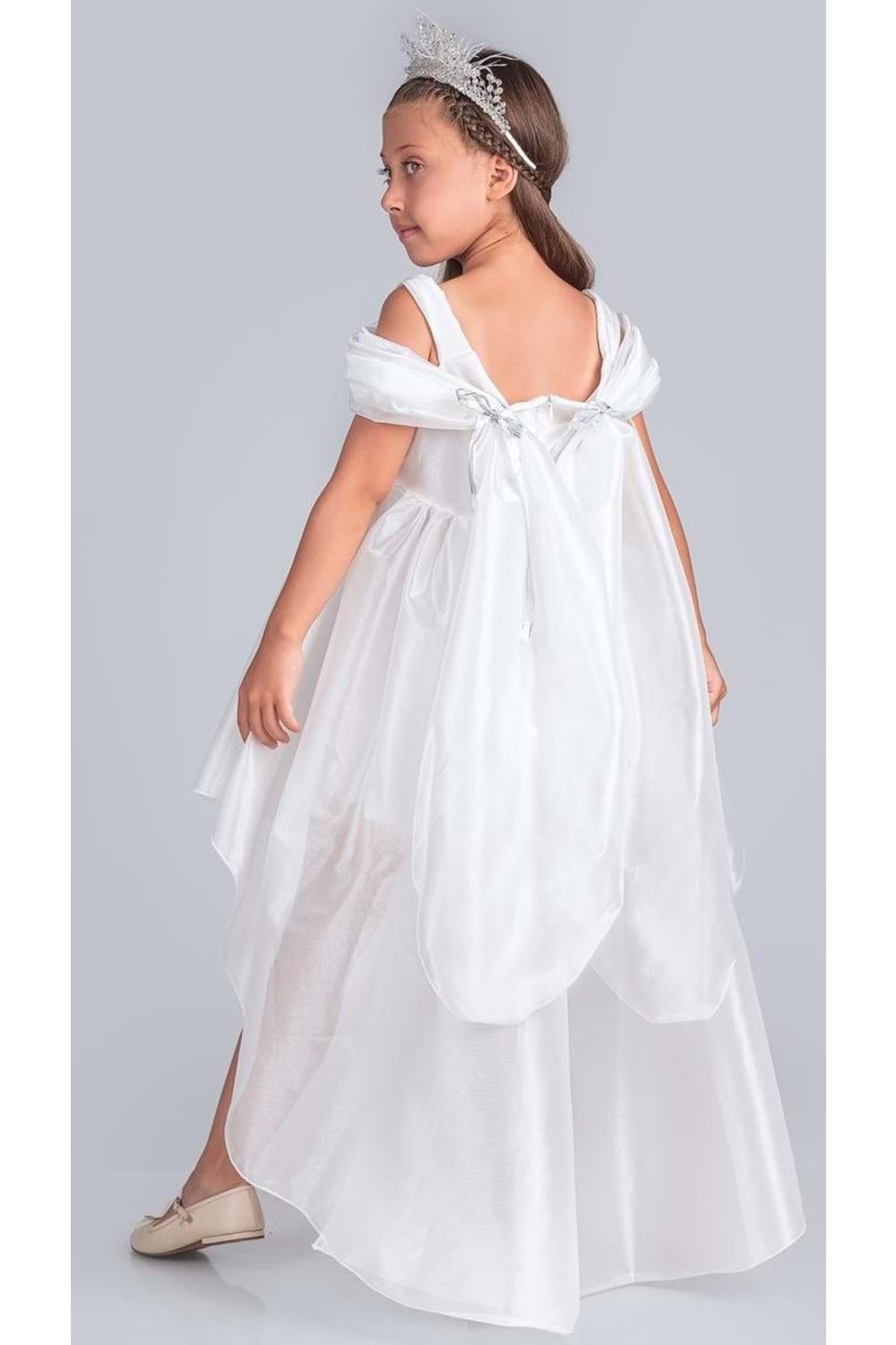 Kız Çocuk Düşük Omuz Detaylı Işıltılı Prenses Elbisesi M00760