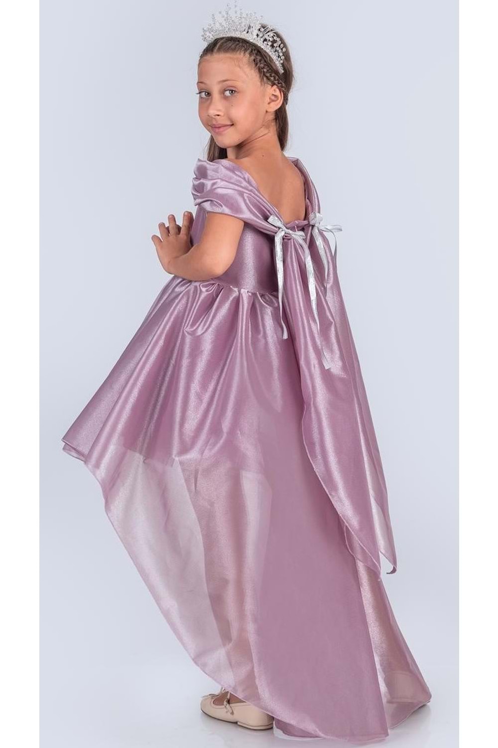 Kız Çocuk Düşük Omuz Detaylı Işıltılı Prenses Elbisesi M00760