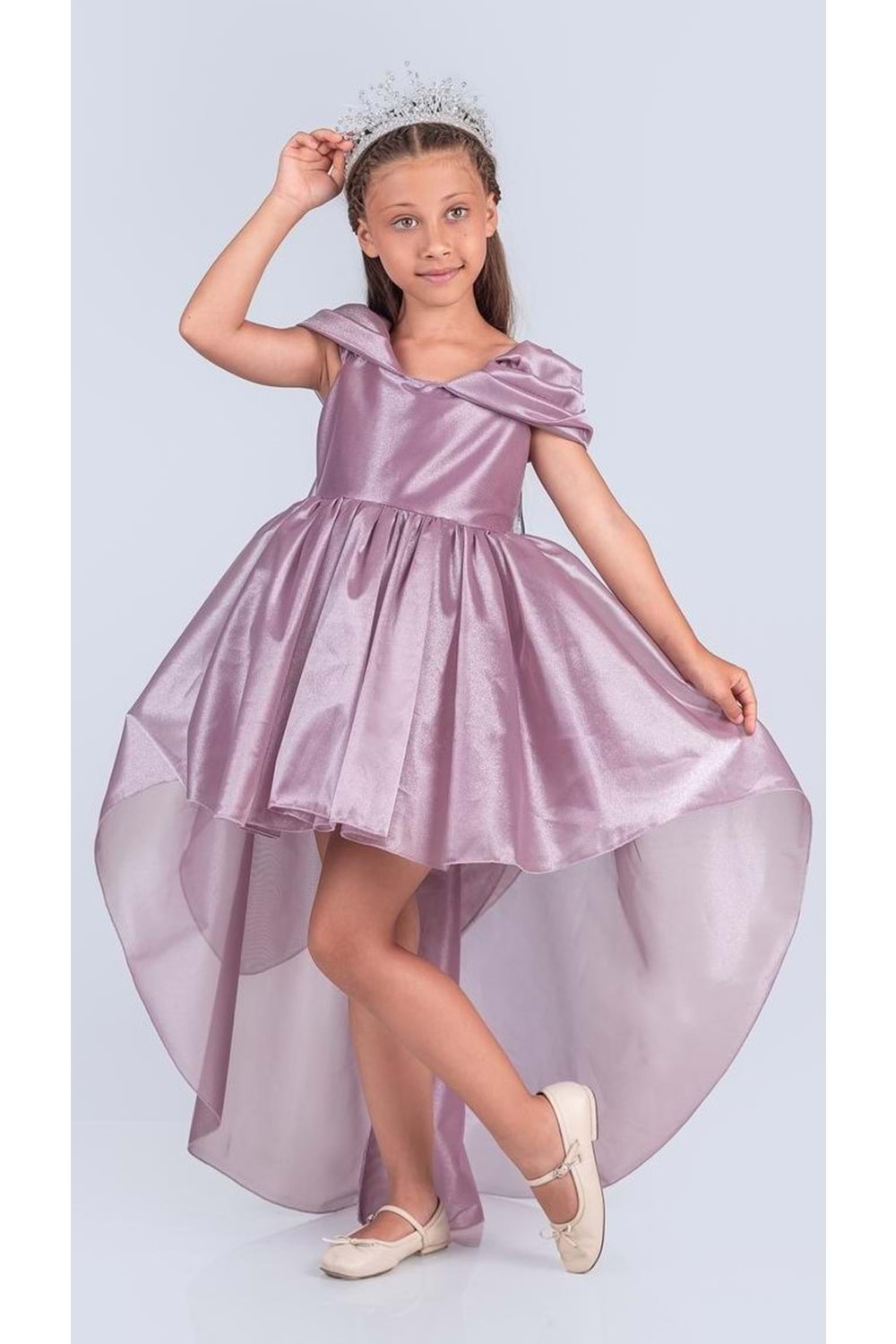 Kız Çocuk Düşük Omuz Detaylı Işıltılı Prenses Elbisesi M00760