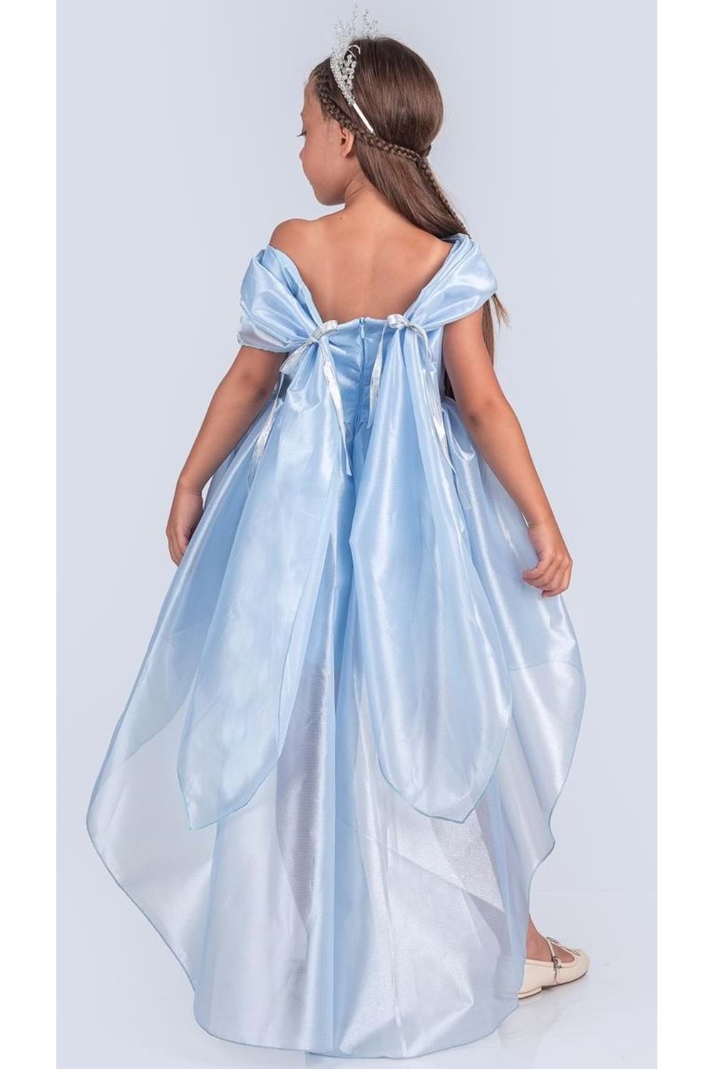 Kız Çocuk Düşük Omuz Detaylı Işıltılı Prenses Elbisesi M00760