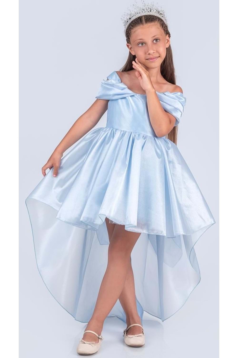 Kız Çocuk Düşük Omuz Detaylı Işıltılı Prenses Elbisesi M00760