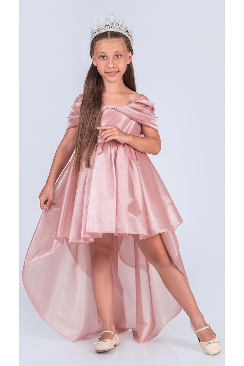 Kız Çocuk Düşük Omuz Detaylı Işıltılı Prenses Elbisesi M00760