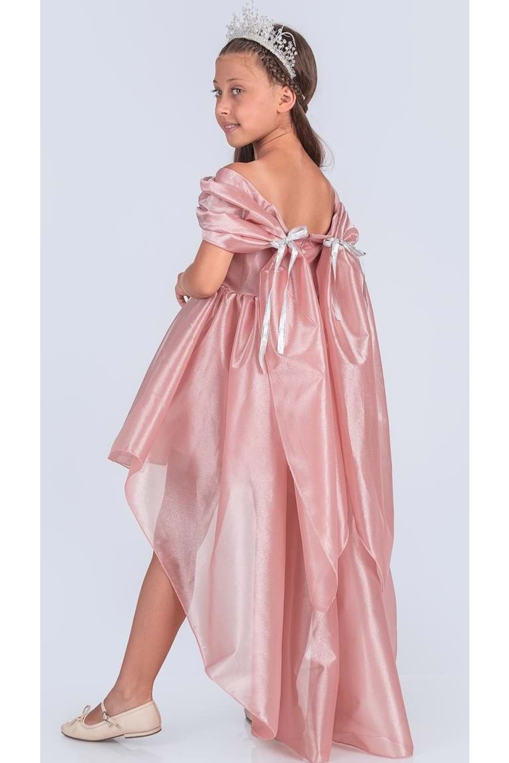Kız Çocuk Düşük Omuz Detaylı Işıltılı Prenses Elbisesi M00760
