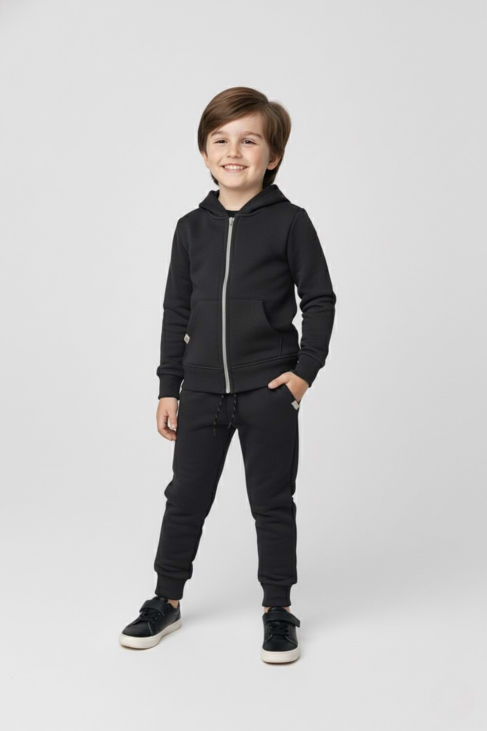 Erkek Çocuk Fermuar Kapamalı Kapüşonlu Mevsimlik Eşofman Takımı M00765