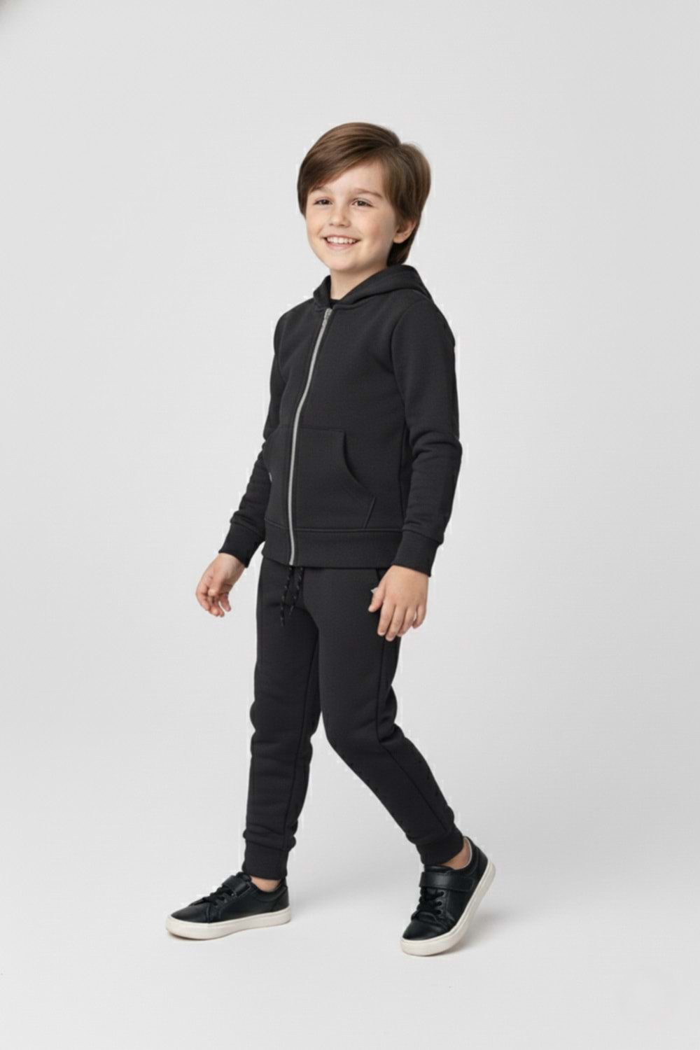 Erkek Çocuk Fermuar Kapamalı Kapüşonlu Mevsimlik Eşofman Takımı M00765
