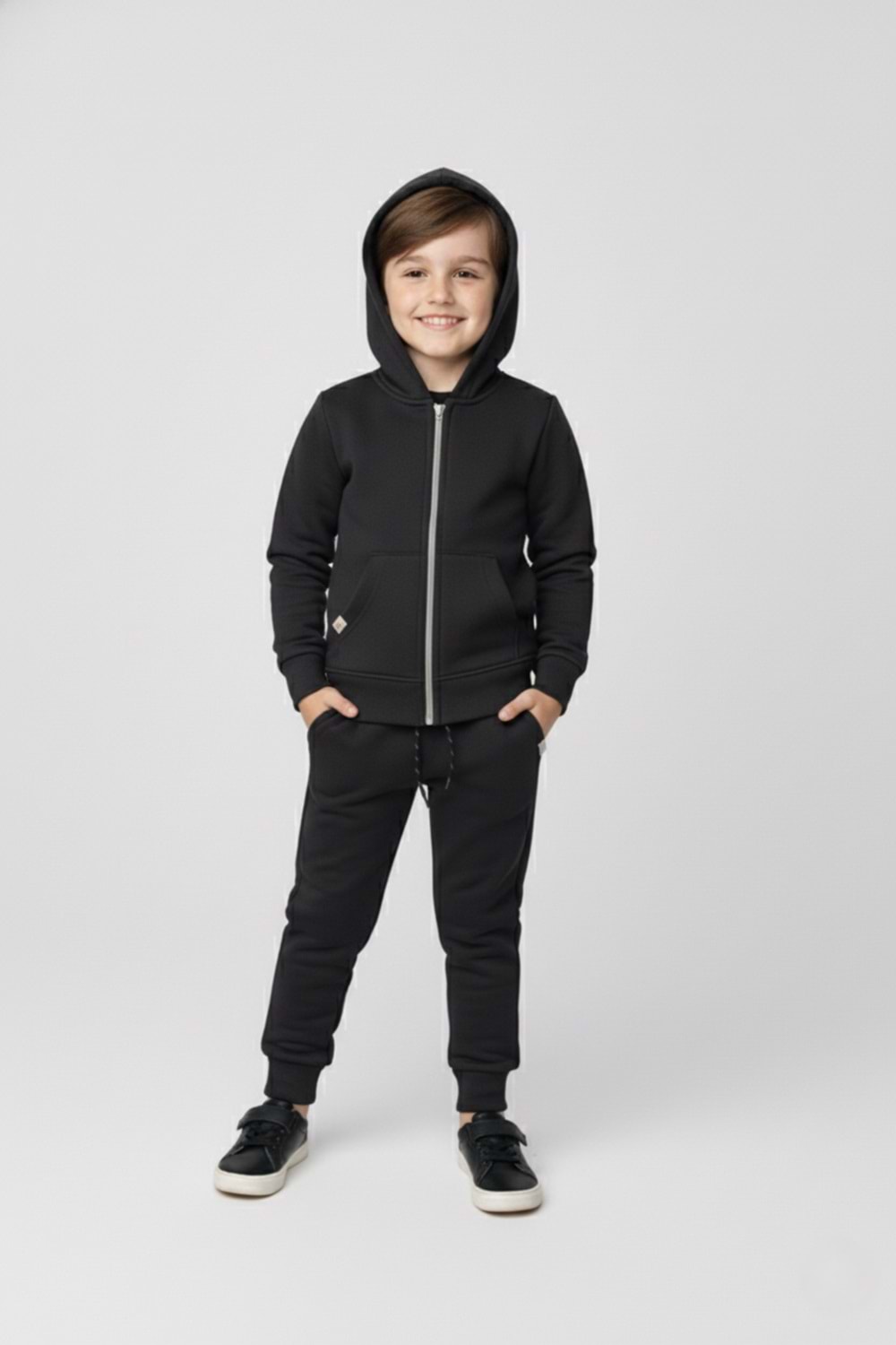Erkek Çocuk Fermuar Kapamalı Kapüşonlu Mevsimlik Eşofman Takımı M00765