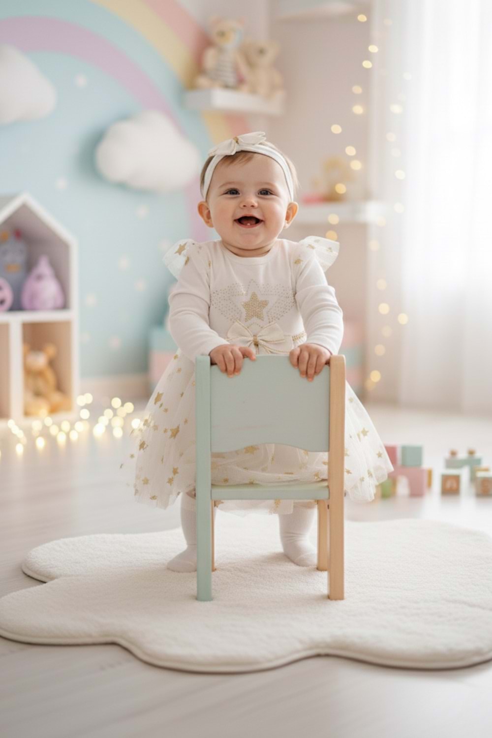 Kız Bebek Tütü Varaklı Saç Bantlı Elbise M00766