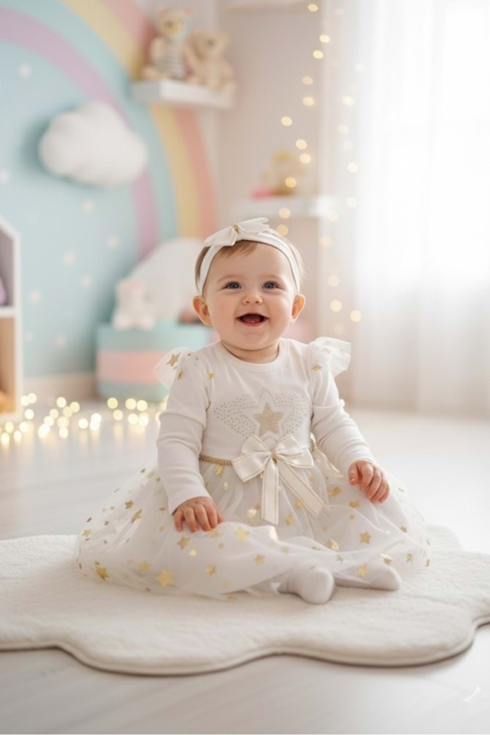 Kız Bebek Tütü Varaklı Saç Bantlı Elbise M00766