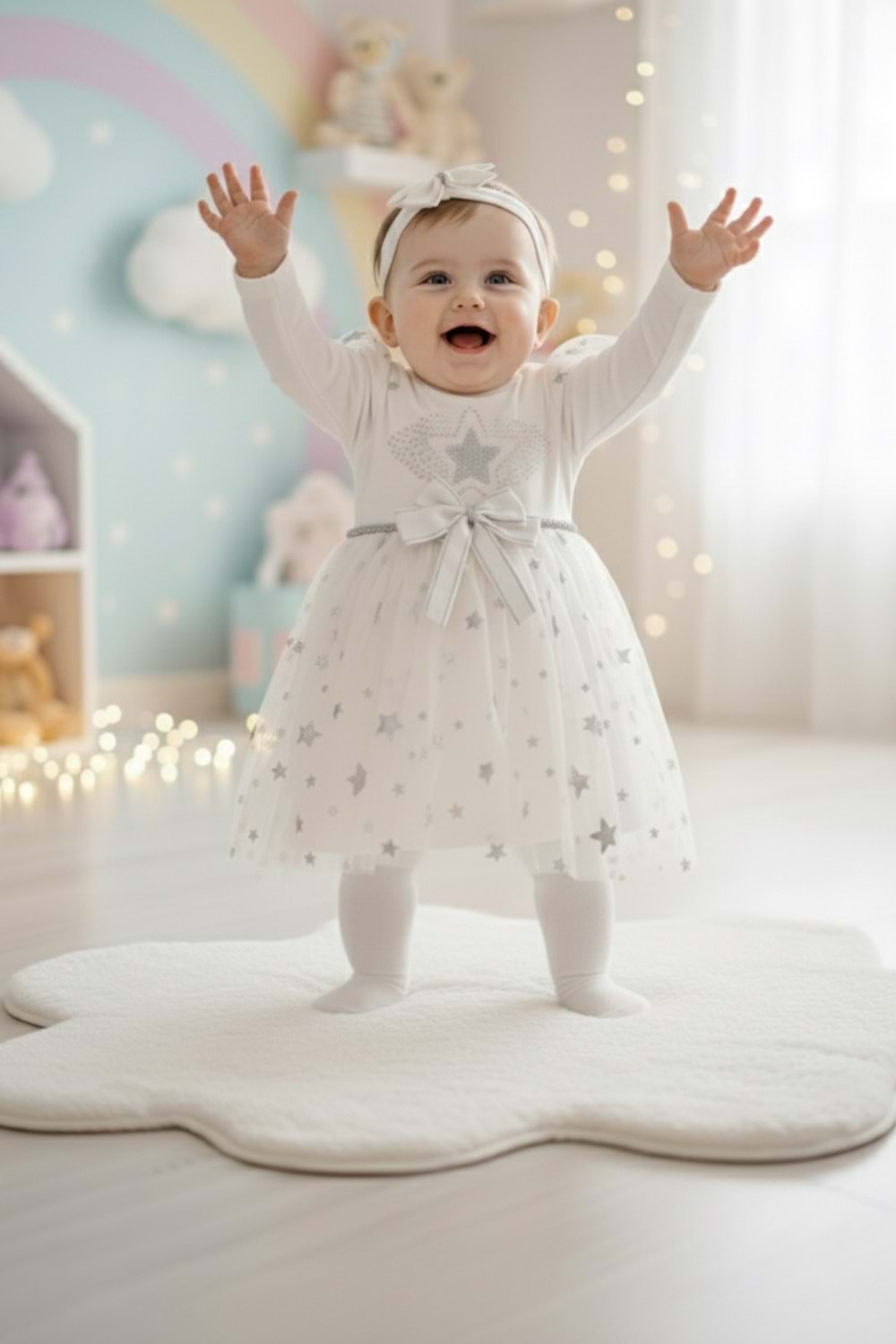 Kız Bebek Tütü Varaklı Saç Bantlı Elbise M00766