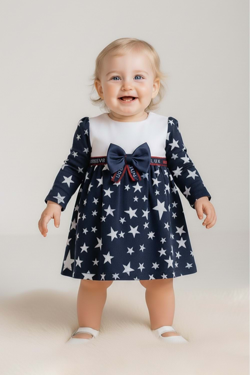Yıldız Desen Kız Bebek Günlük Elbise M00769
