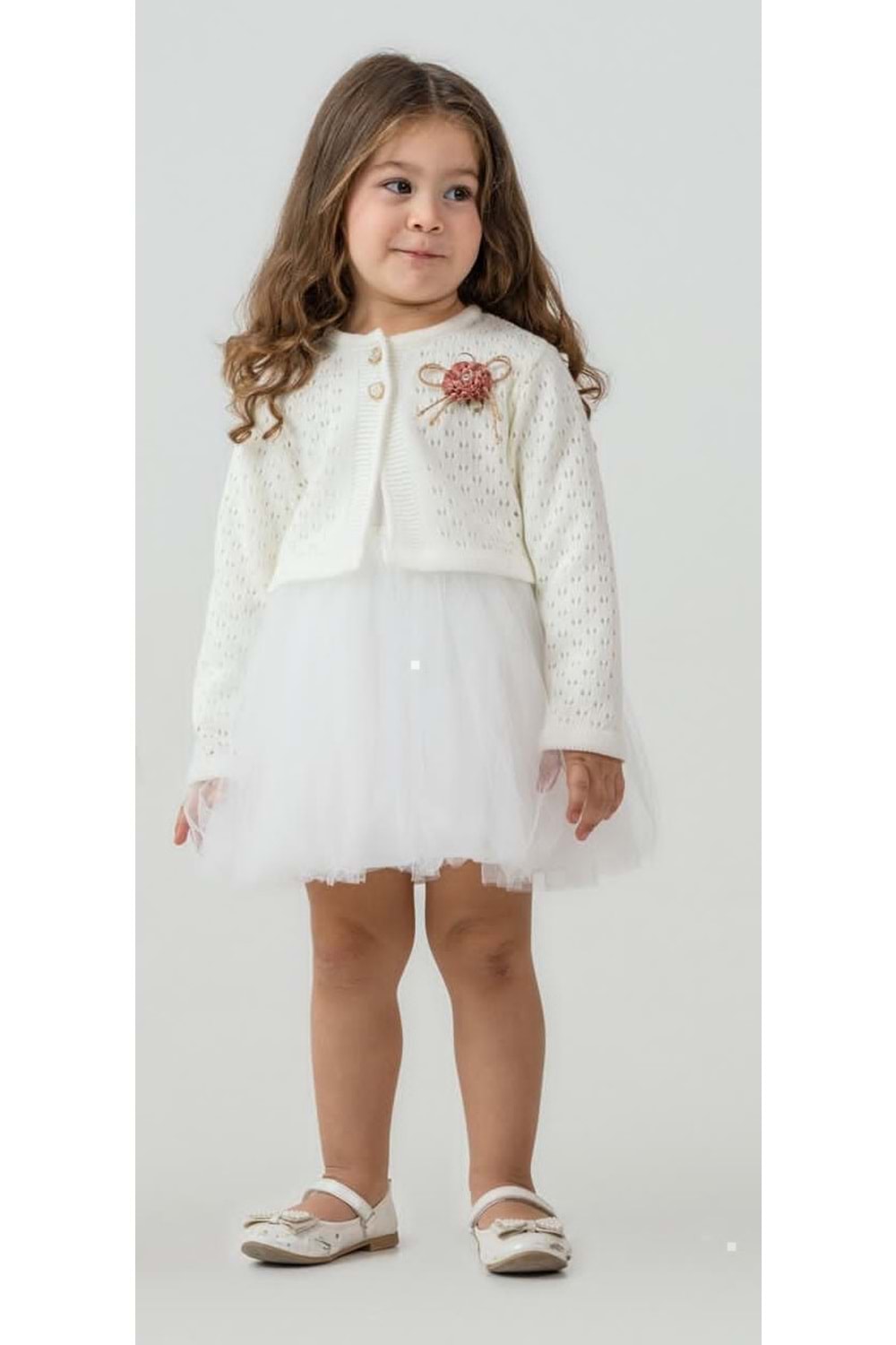 Triko Bolerolu Kız Bebek Elbise M00770