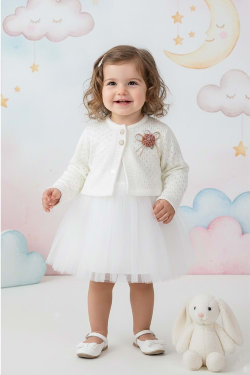 Triko Bolerolu Kız Bebek Elbise M00770