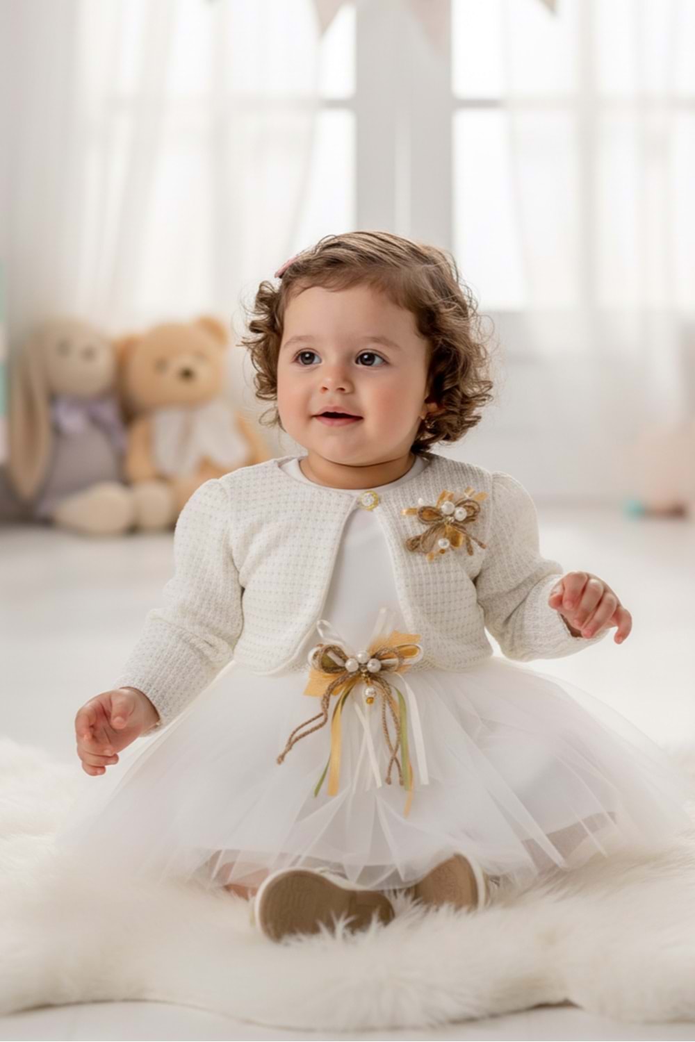 Triko Bolerolu Kız Bebek Elbise M00770