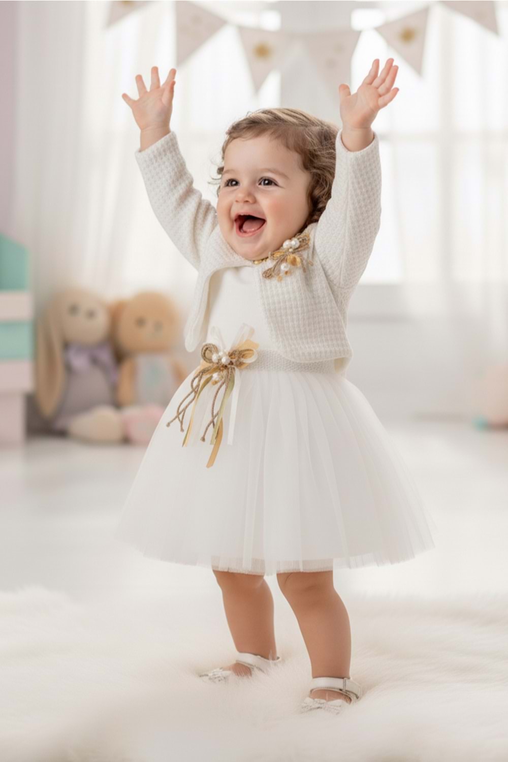 Triko Bolerolu Kız Bebek Elbise M00770