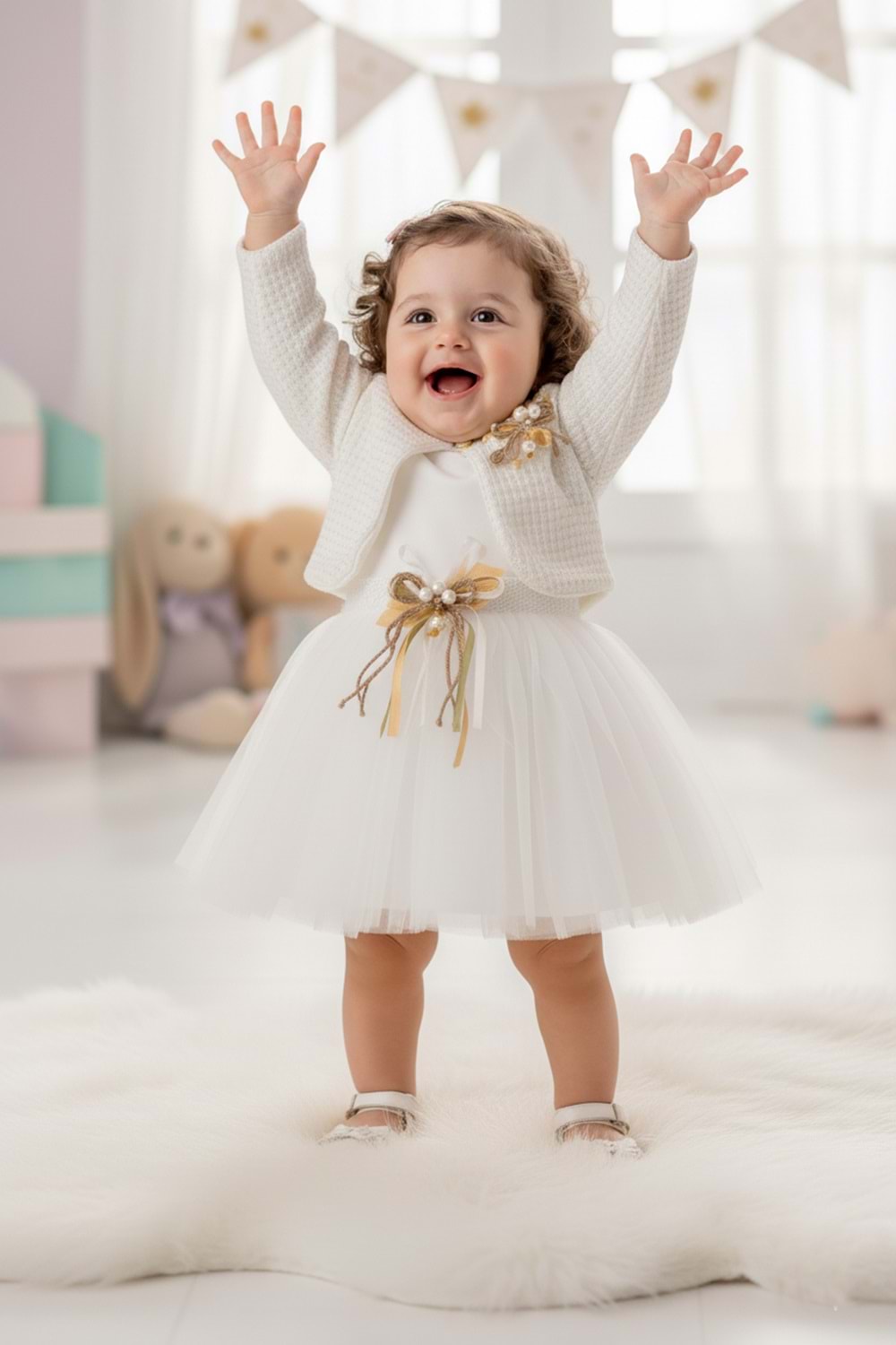 Triko Bolerolu Kız Bebek Elbise M00770