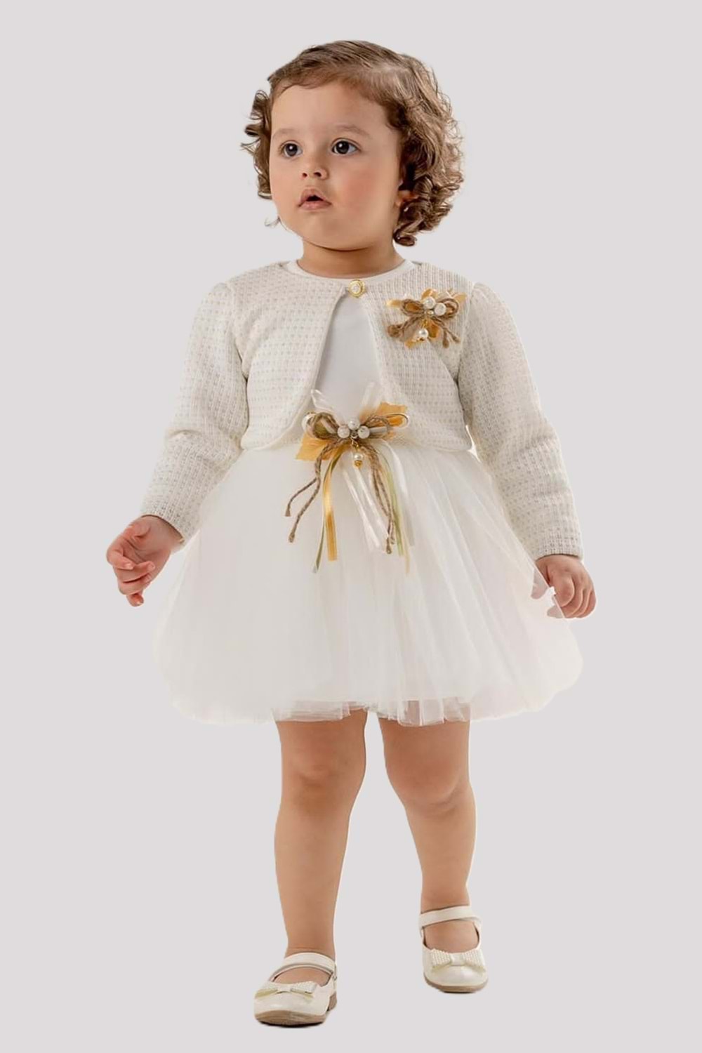 Triko Bolerolu Kız Bebek Elbise M00770