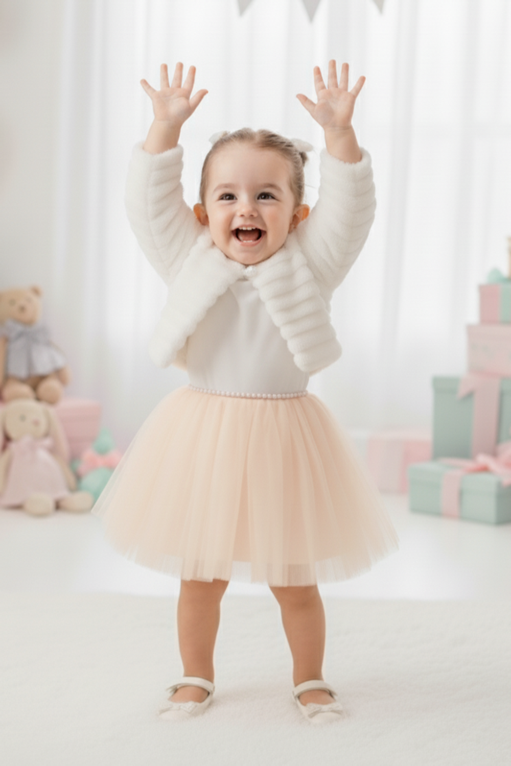 Pelüş Bolerolu Kız Bebek Elbise M00771