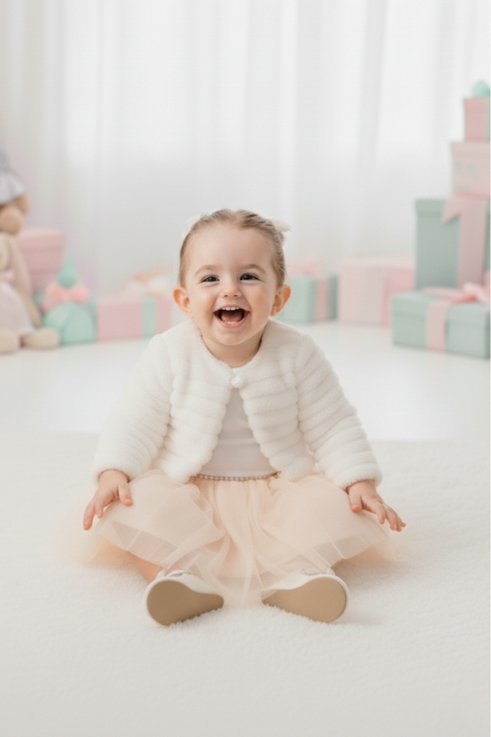 Pelüş Bolerolu Kız Bebek Elbise M00771