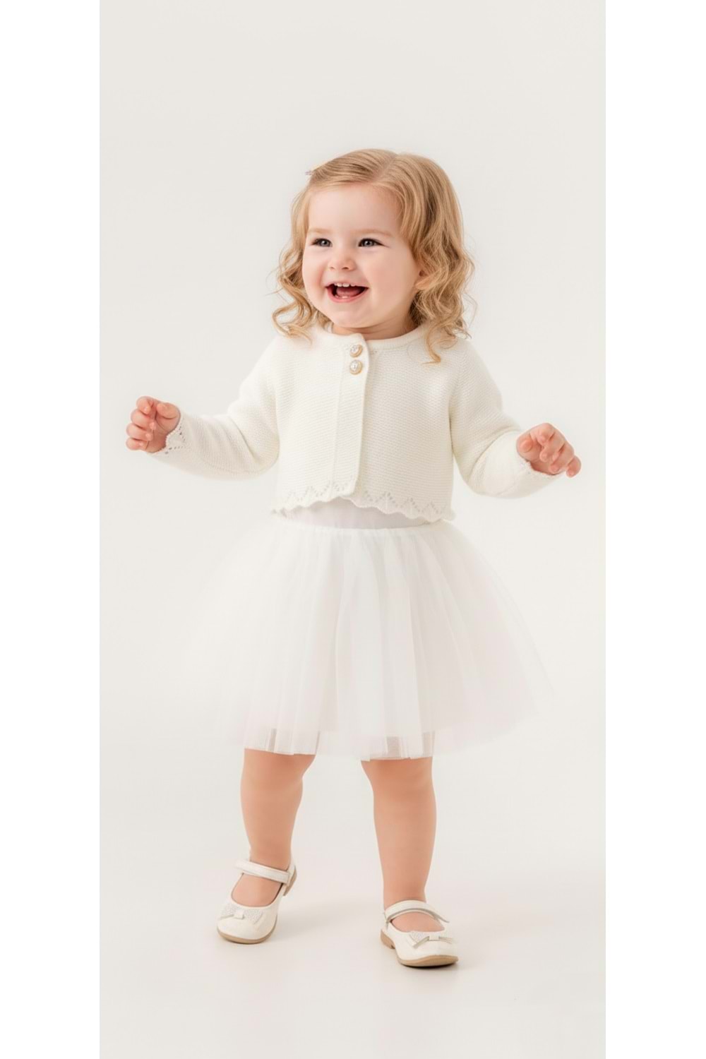 Triko Bolerolu Kız Bebek Elbise M00772