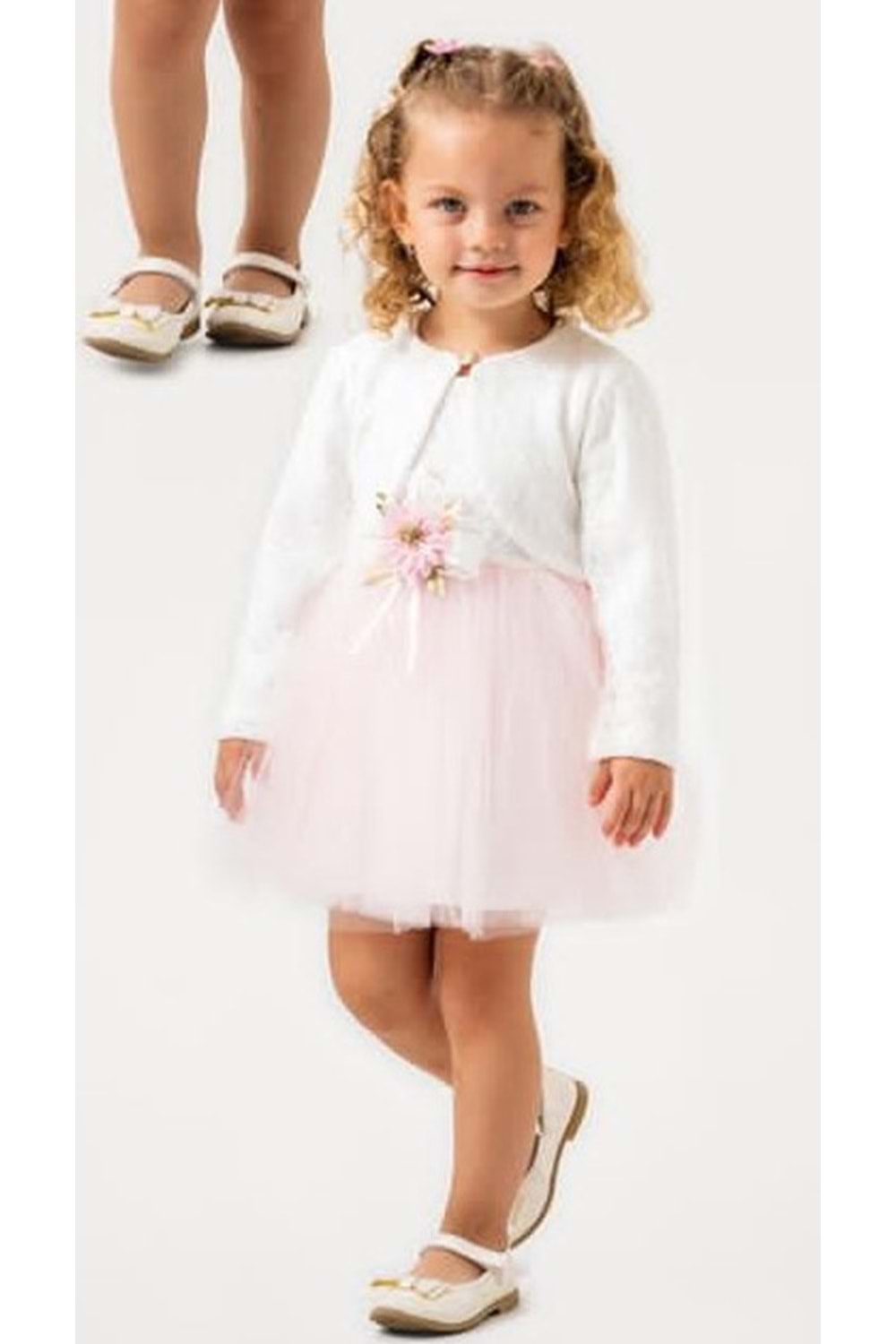 Triko Bolerolu Bel Çiçekli Kız Bebek Elbise M00773