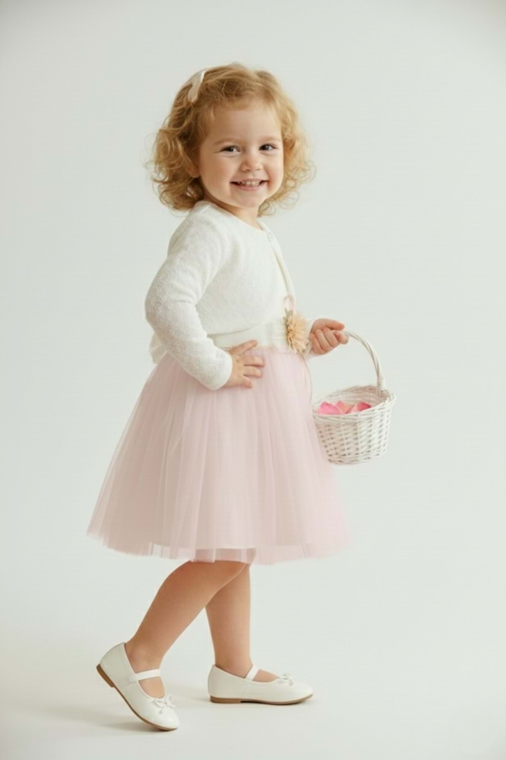 Triko Bolerolu Bel Çiçekli Kız Bebek Elbise M00773