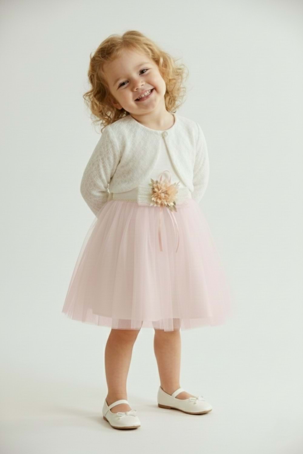 Triko Bolerolu Bel Çiçekli Kız Bebek Elbise M00773