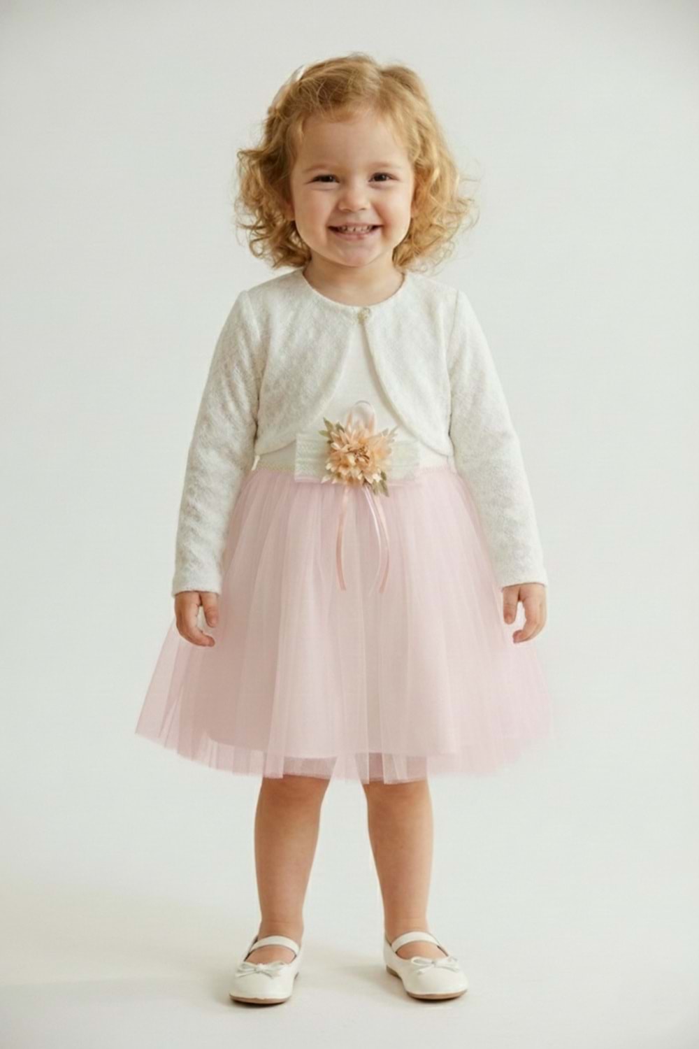 Triko Bolerolu Bel Çiçekli Kız Bebek Elbise M00773