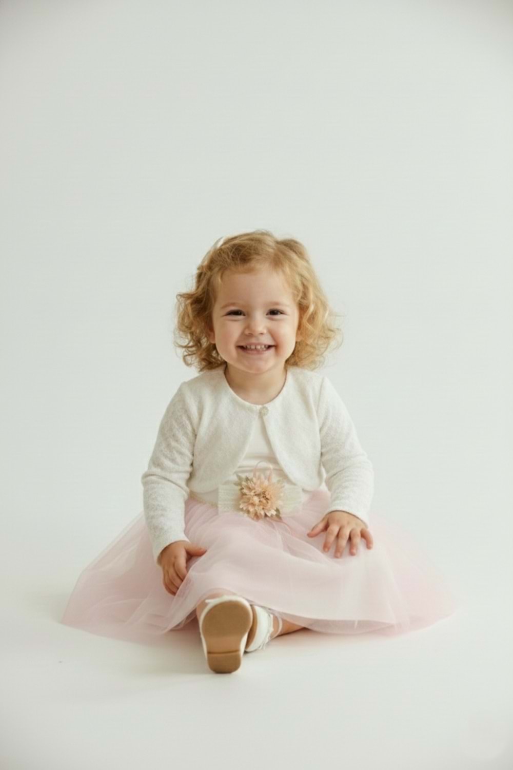 Triko Bolerolu Bel Çiçekli Kız Bebek Elbise M00773