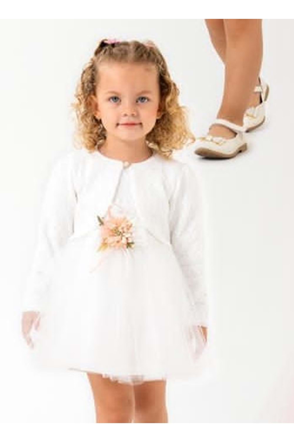 Triko Bolerolu Bel Çiçekli Kız Bebek Elbise M00773