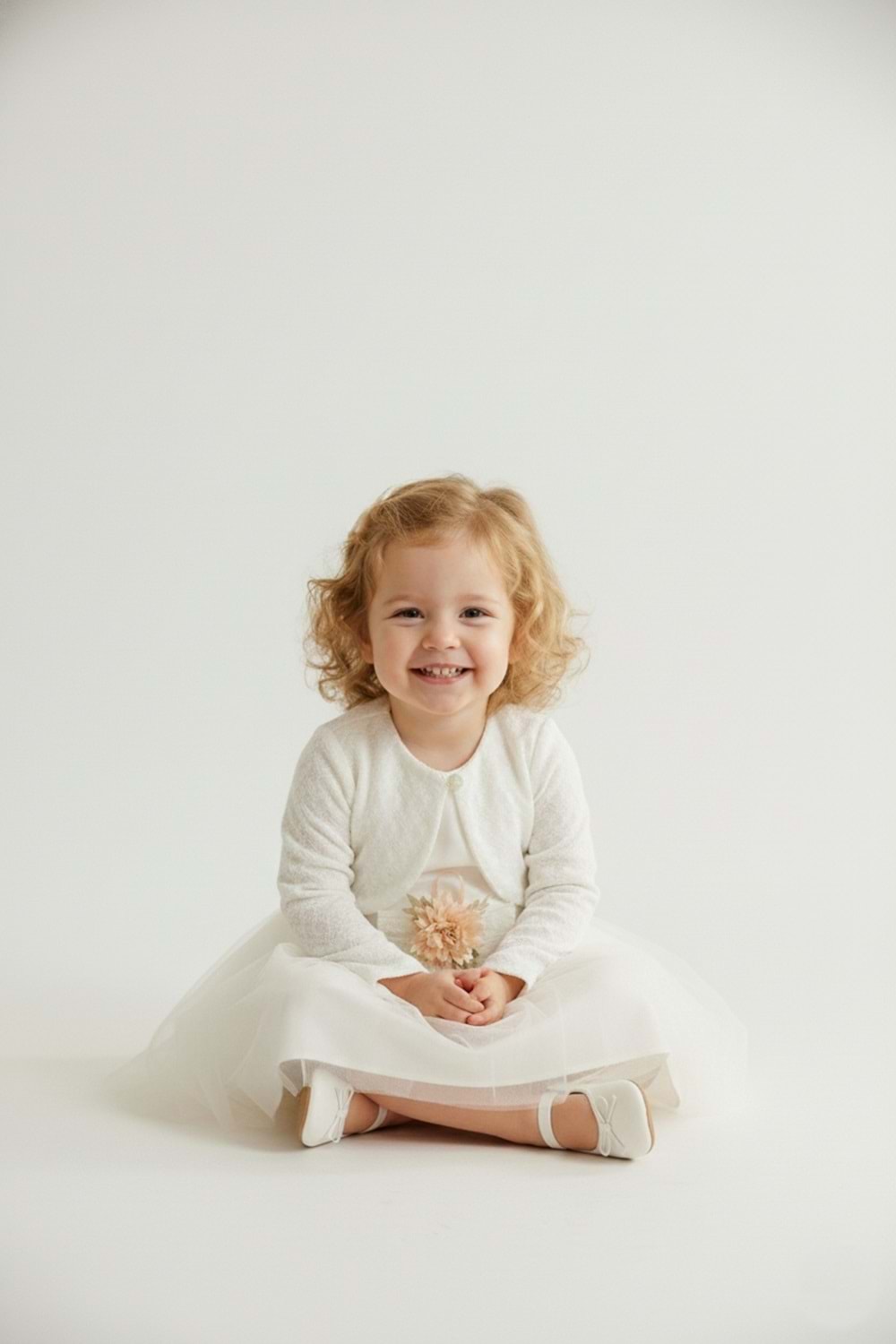 Triko Bolerolu Bel Çiçekli Kız Bebek Elbise M00773