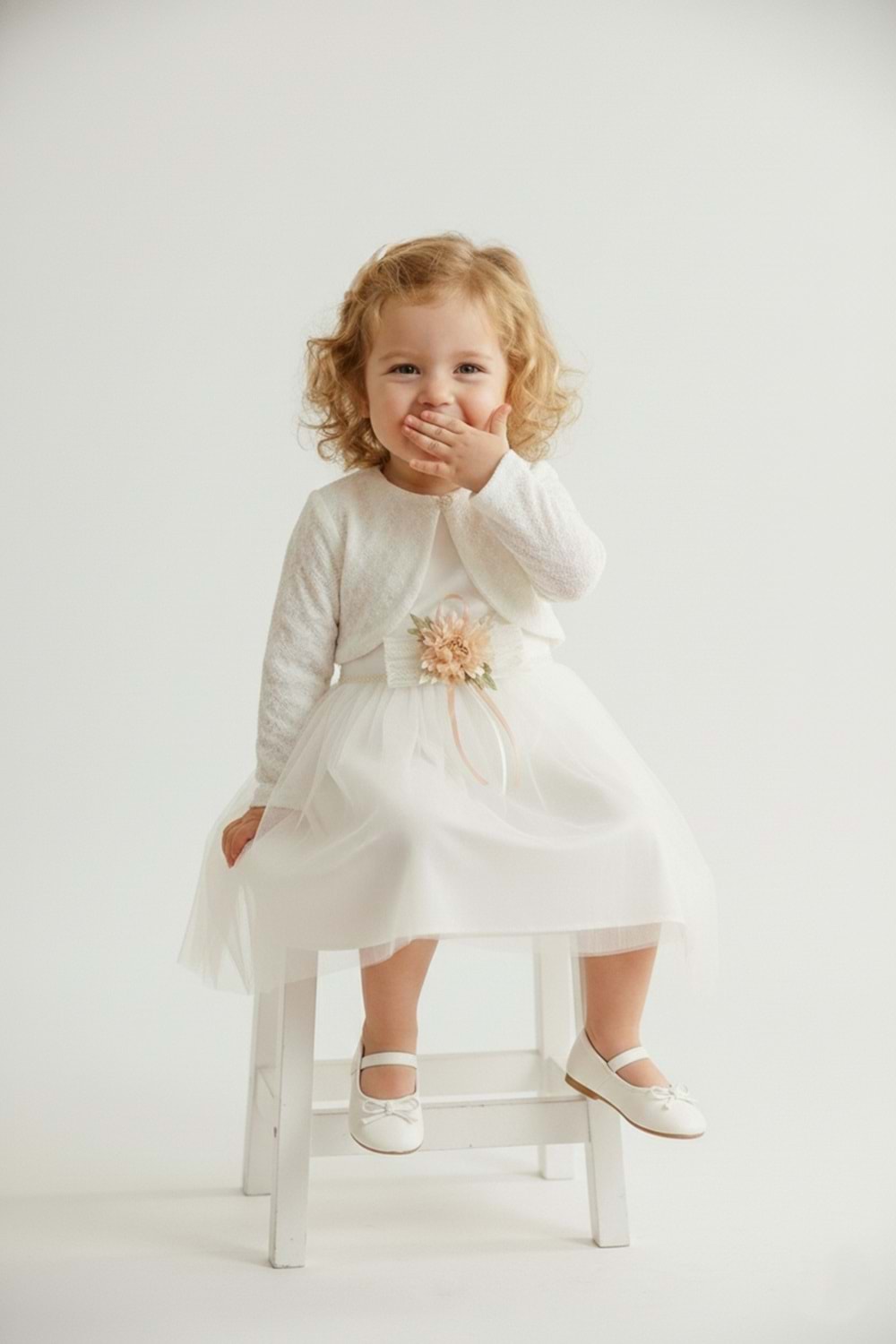 Triko Bolerolu Bel Çiçekli Kız Bebek Elbise M00773