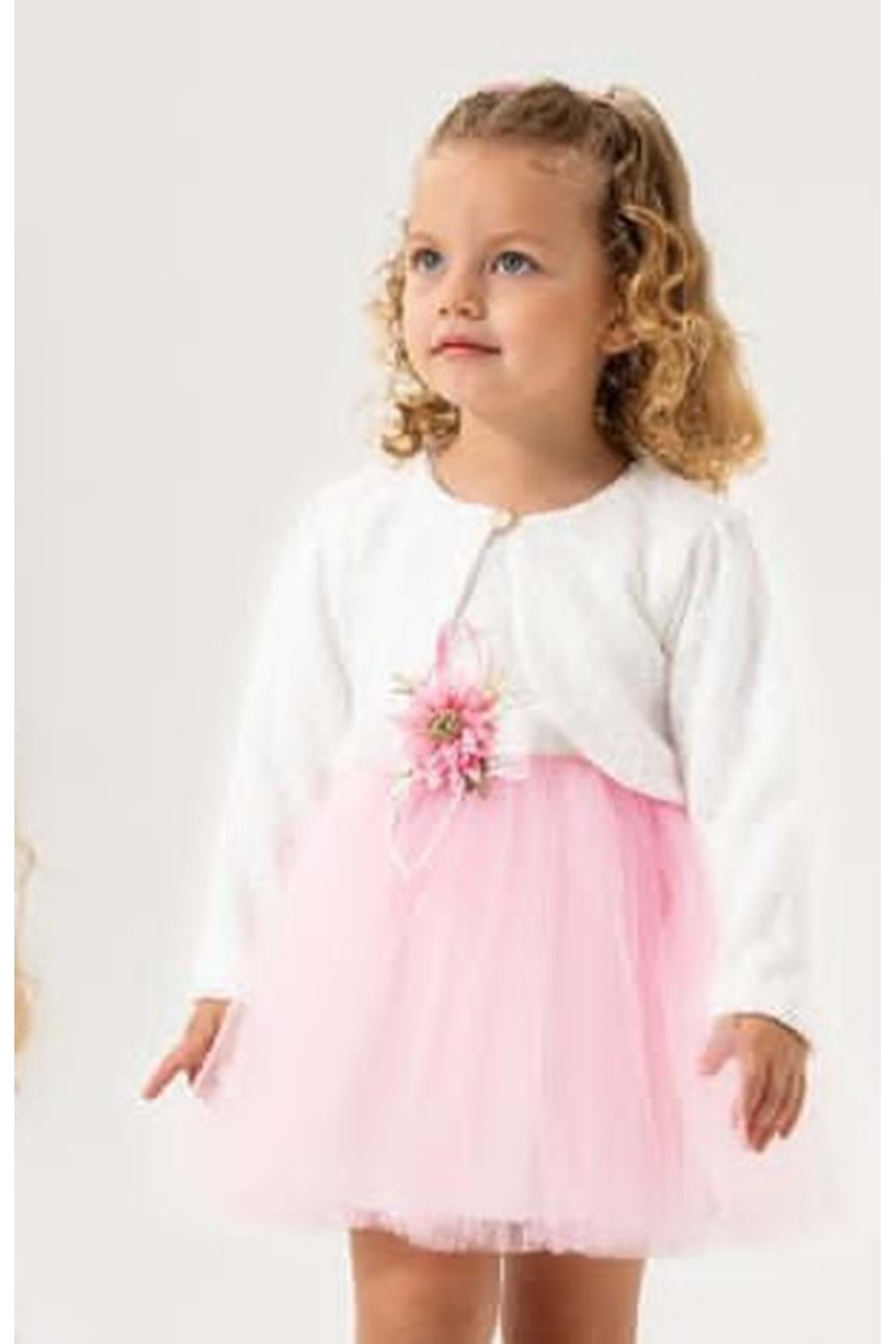 Triko Bolerolu Bel Çiçekli Kız Bebek Elbise M00773