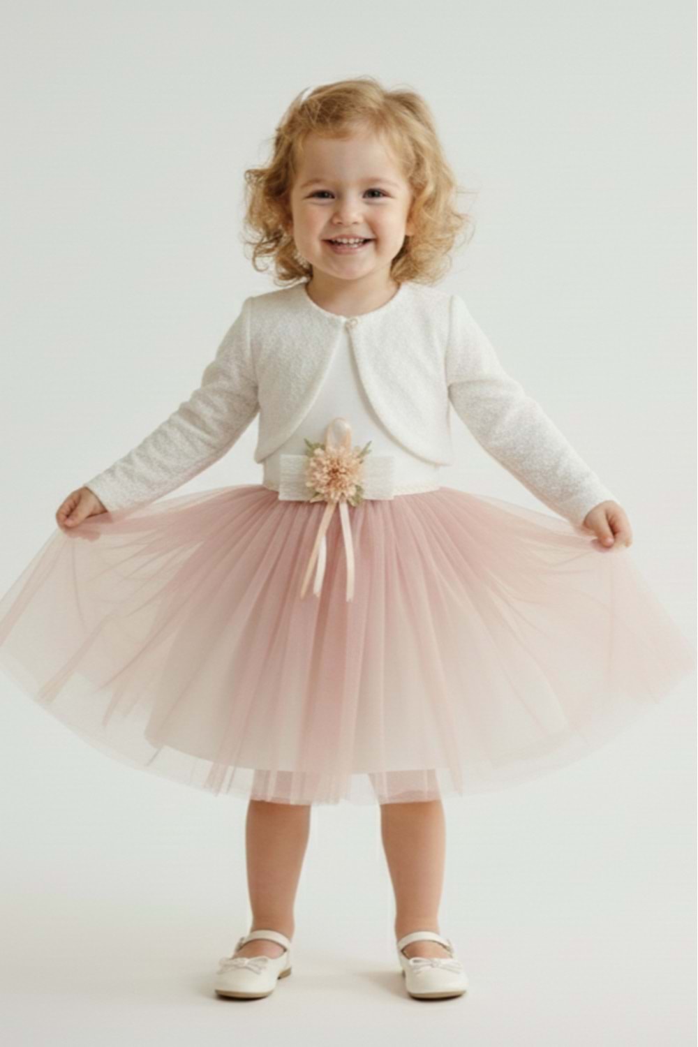 Triko Bolerolu Bel Çiçekli Kız Bebek Elbise M00773