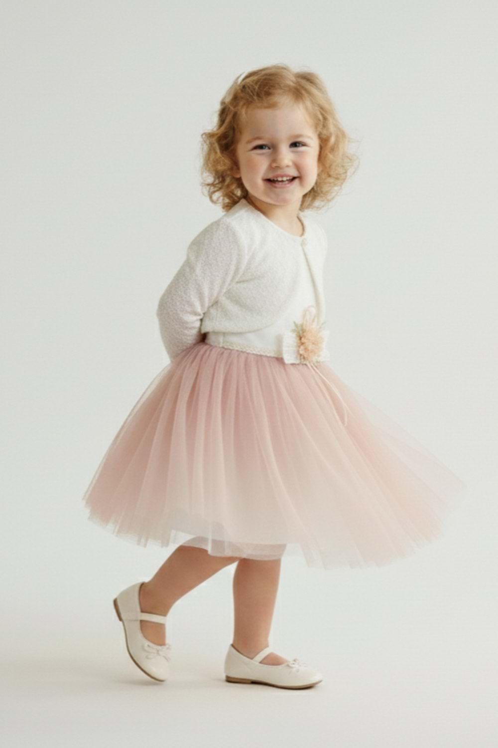 Triko Bolerolu Bel Çiçekli Kız Bebek Elbise M00773