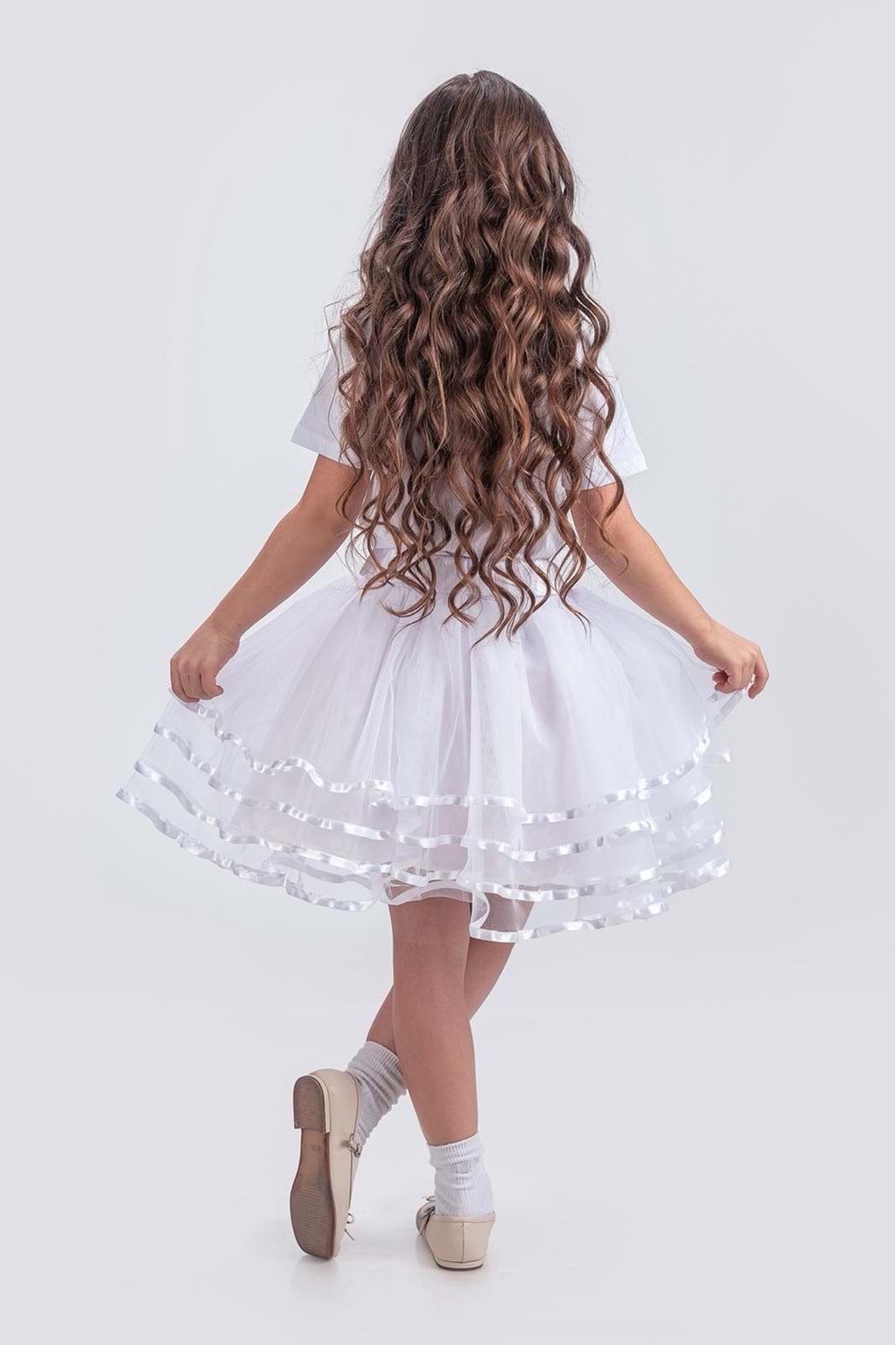 Kız Çocuk Kat Kat Parlak Şeritli Fiyonklu Tütü Etek M00781