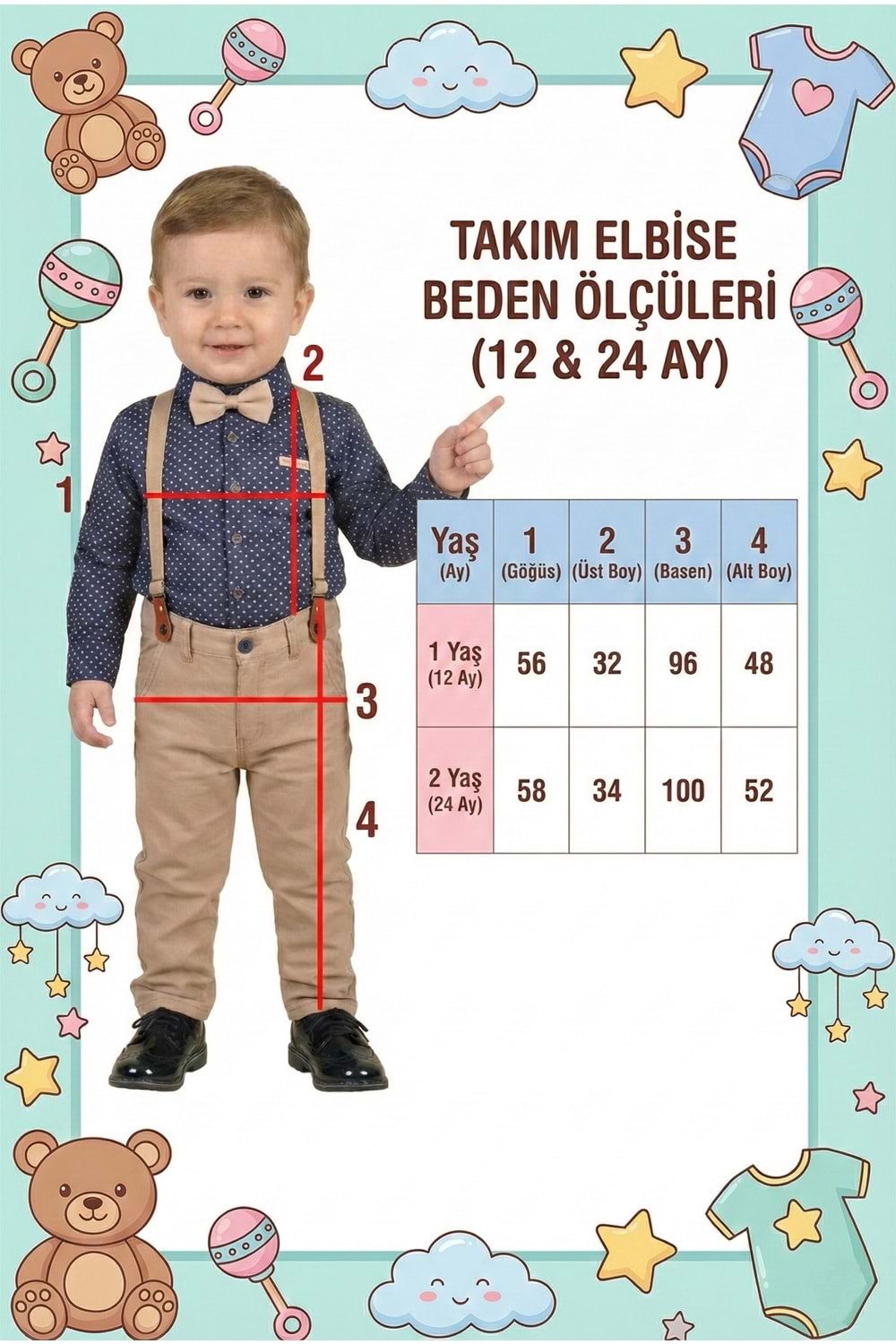 Erkek Bebek Askı Papyon Gömlek Pantolon Takım M00785