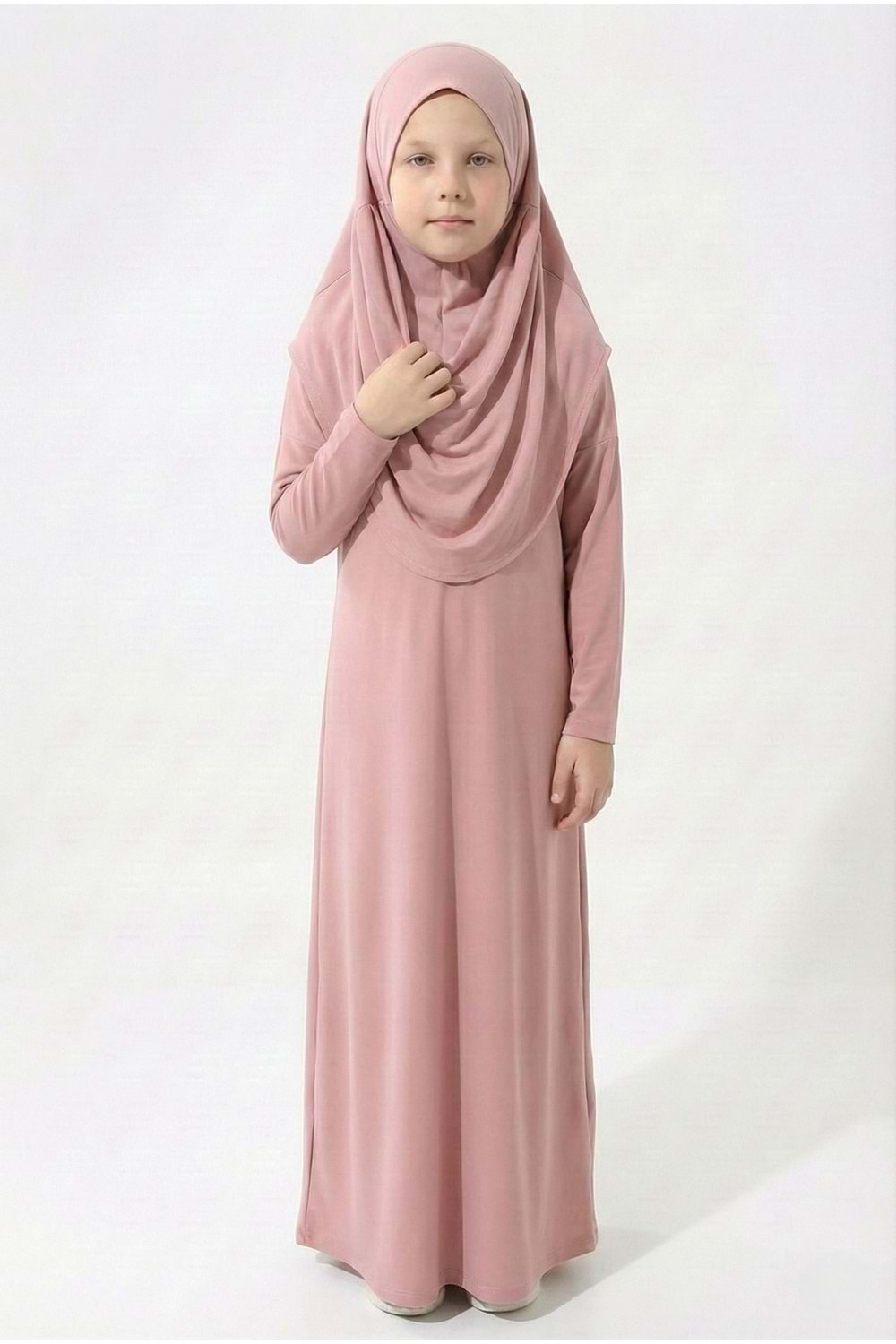 Pratik Başörtülü Kız Çocuk Namaz Elbisesi M00789