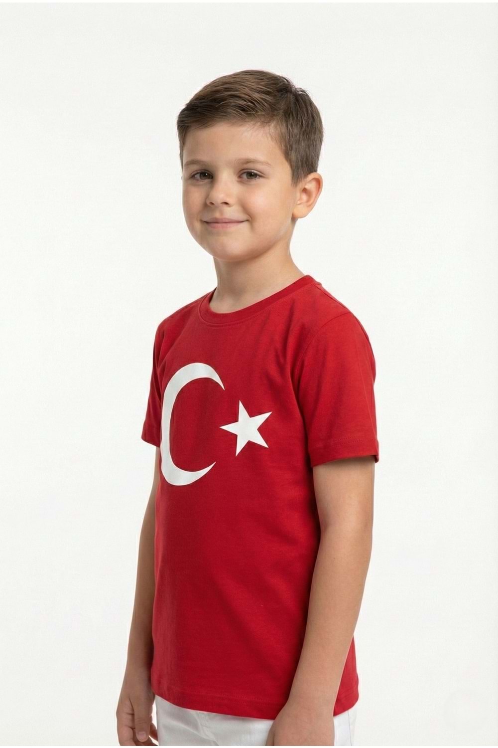 Türk Bayrağı Baskılı 23 Nisan Tören Tişörtü - Çocuk Kısa Kollu Pamuklu Penye M00791