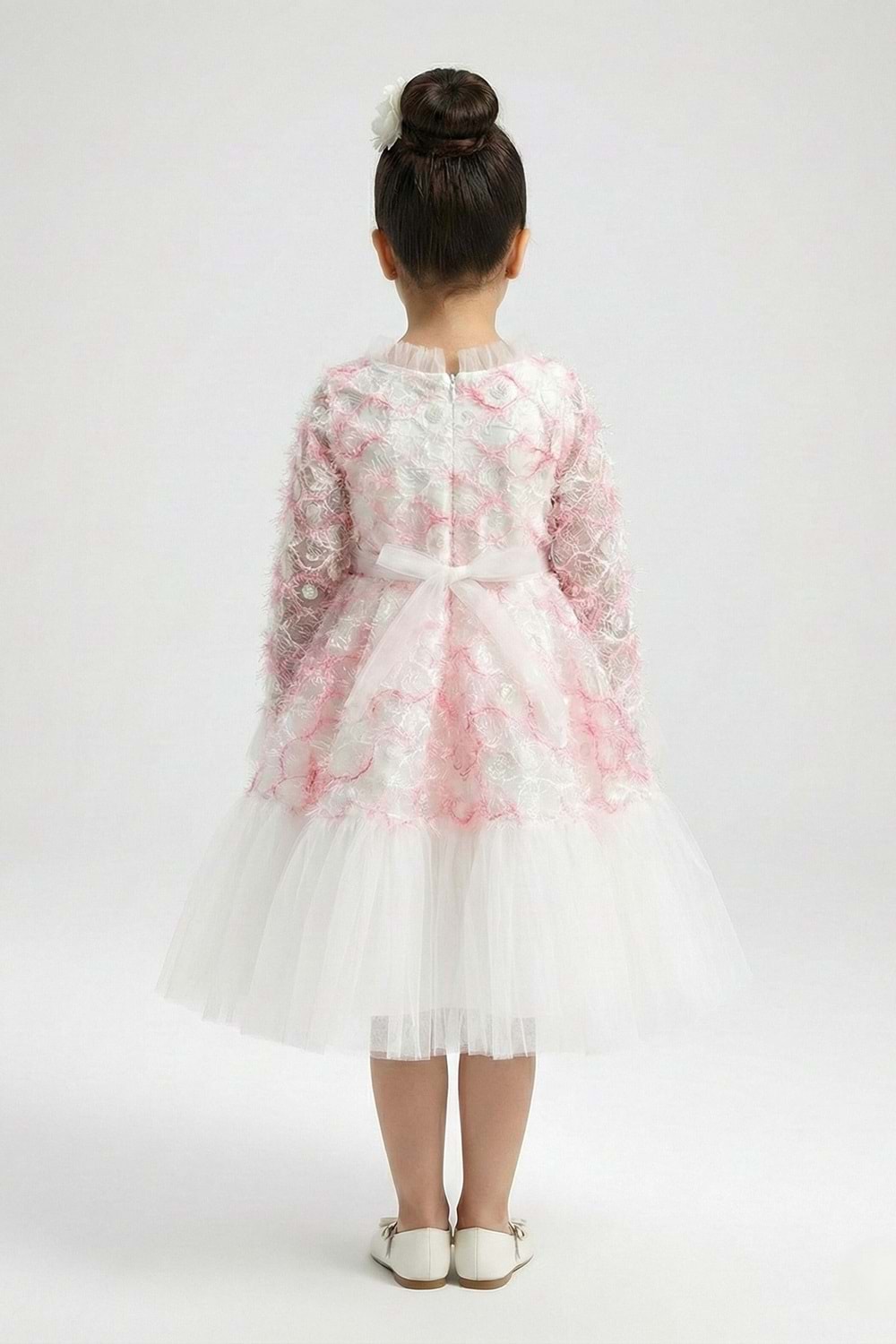 Kız Çocuk İspanyol Kol Tül Detaylı Kabarık Etekli Özel Gün Düğün Elbisesi M00793