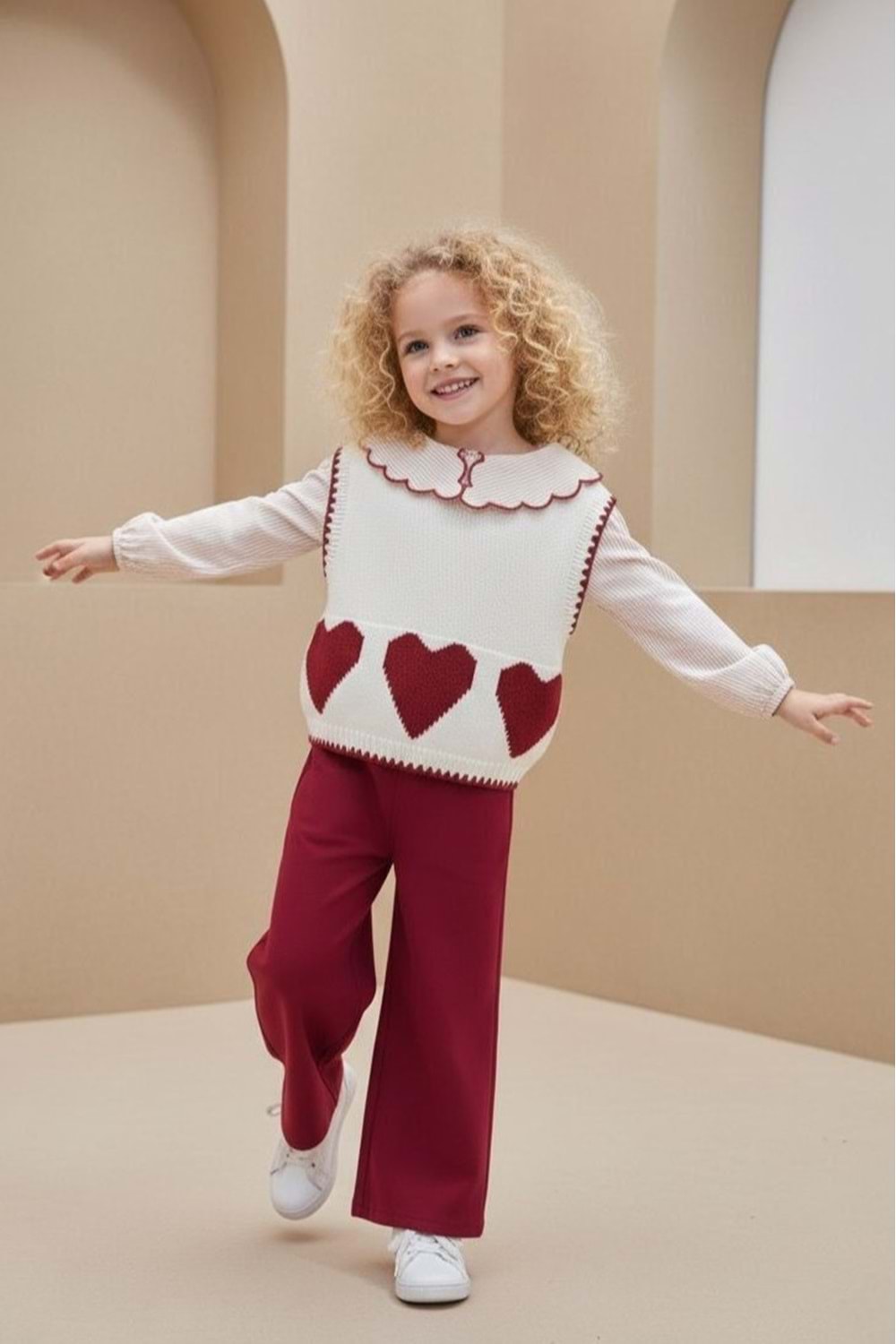 İspanyol Paça Gömlekli Süeterli Kız Takım M00798