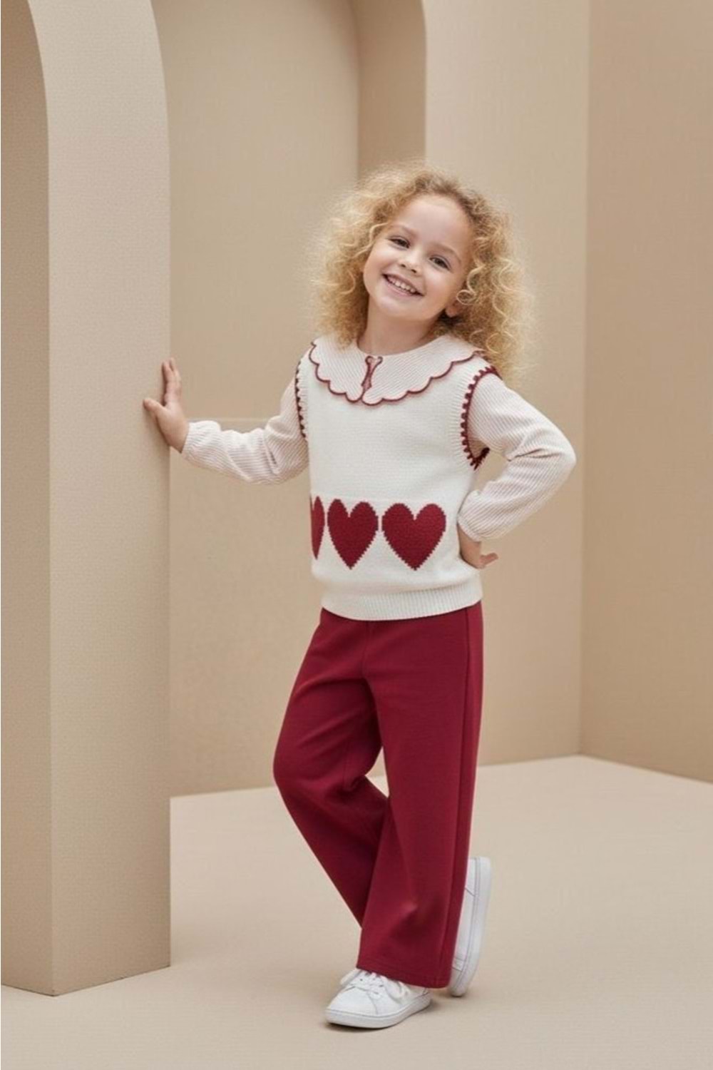 İspanyol Paça Gömlekli Süeterli Kız Takım M00798