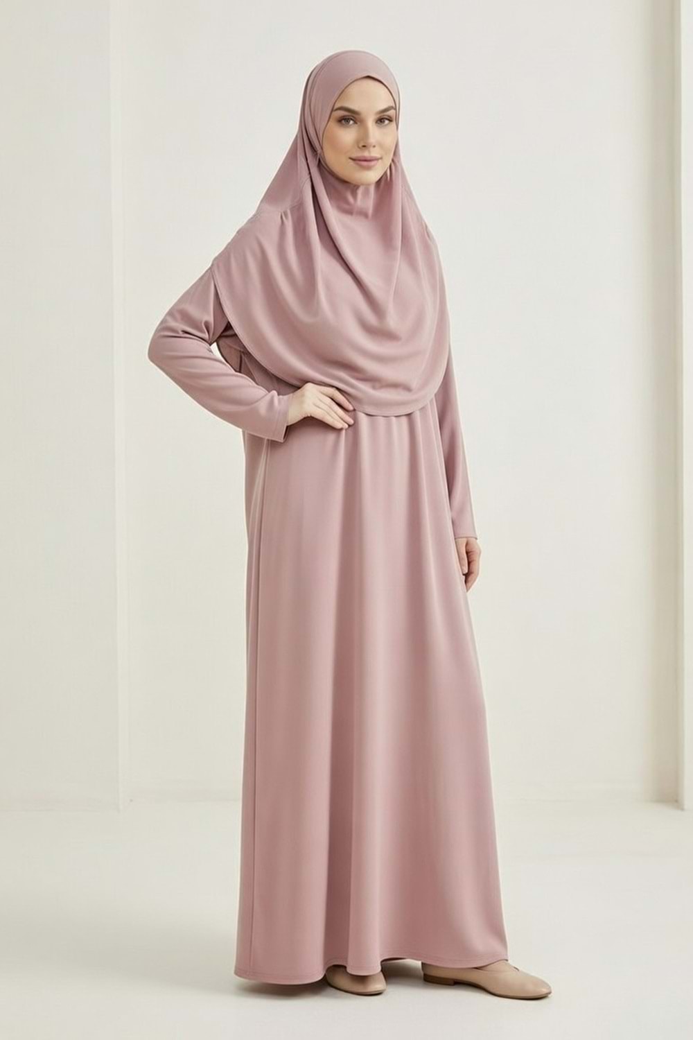 Pratik Başörtülü Kadın Namaz Elbisesi M00802