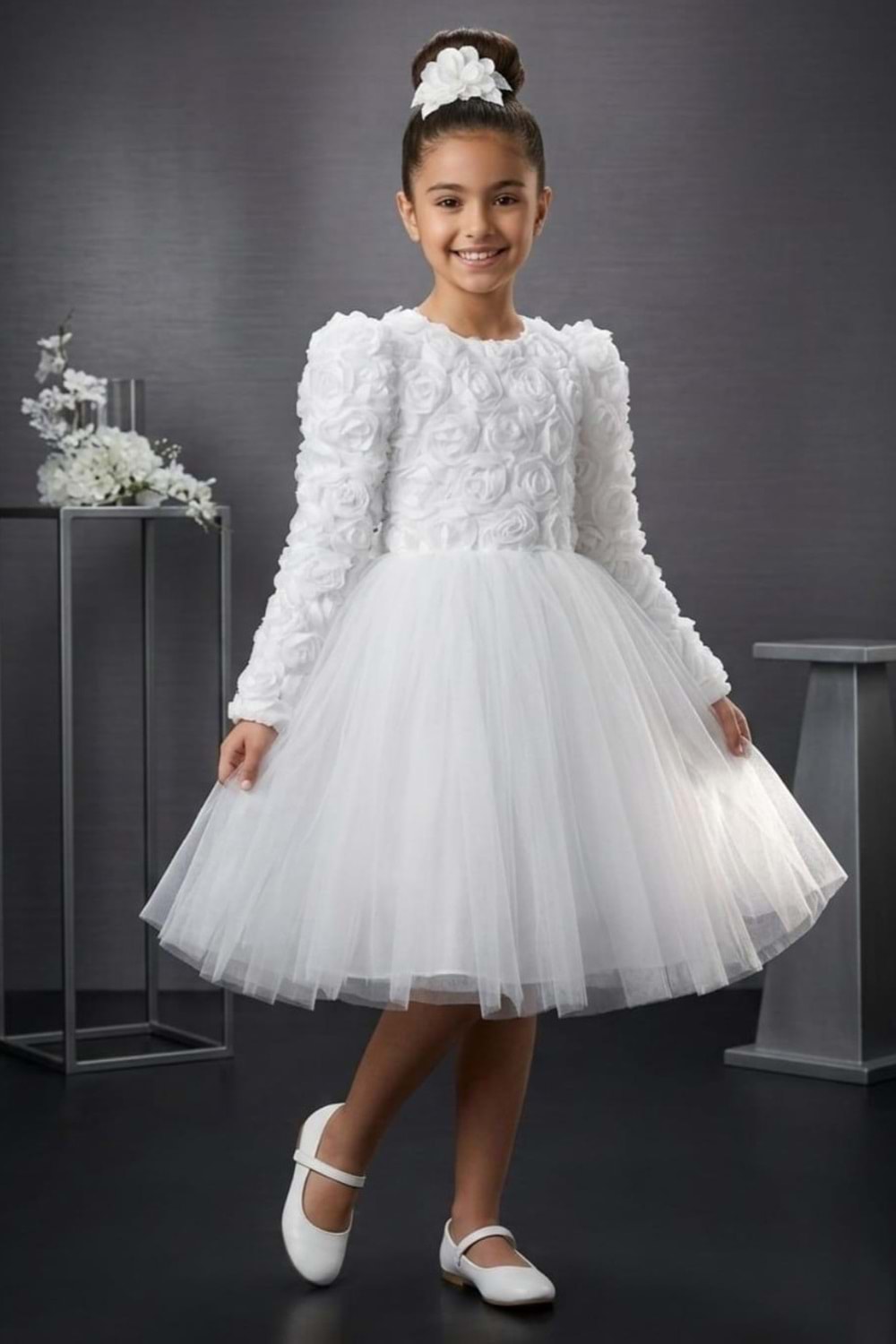 Luvia Uzun Kol Kız Tütü Abiye Elbise M00810