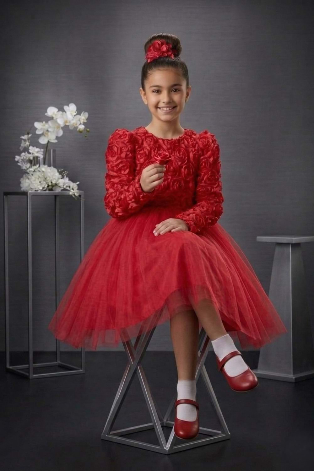 Luvia Uzun Kol Kız Tütü Abiye Elbise M00810