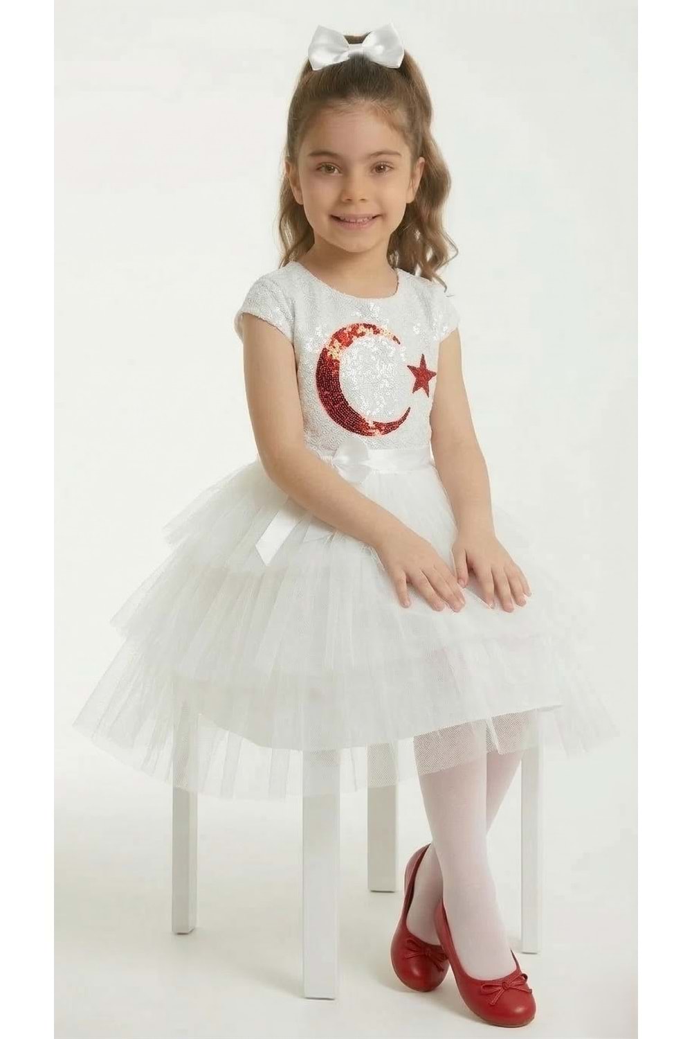 Ay Yıldız Motifli Kız Çocuk 23 Nisan Elbisesi M00813